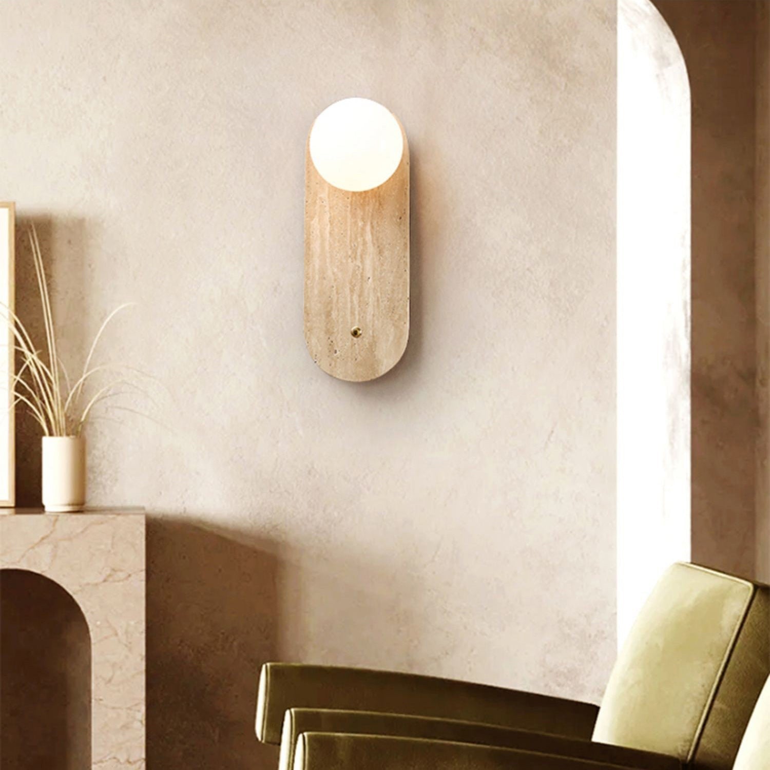 Zeshaen Modern Minimalist Travertine Glass Wall Lamp - Letslighting