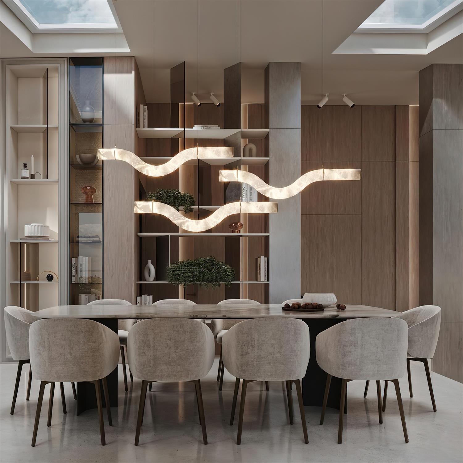 Liberty Chandelier Curved Alabaster Ribbon Silhouette - Letslighting