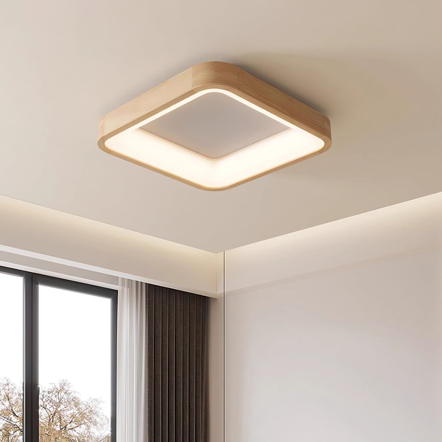 Uphae Modern Minimalist Square Wood Ceiling Light - Letslighting