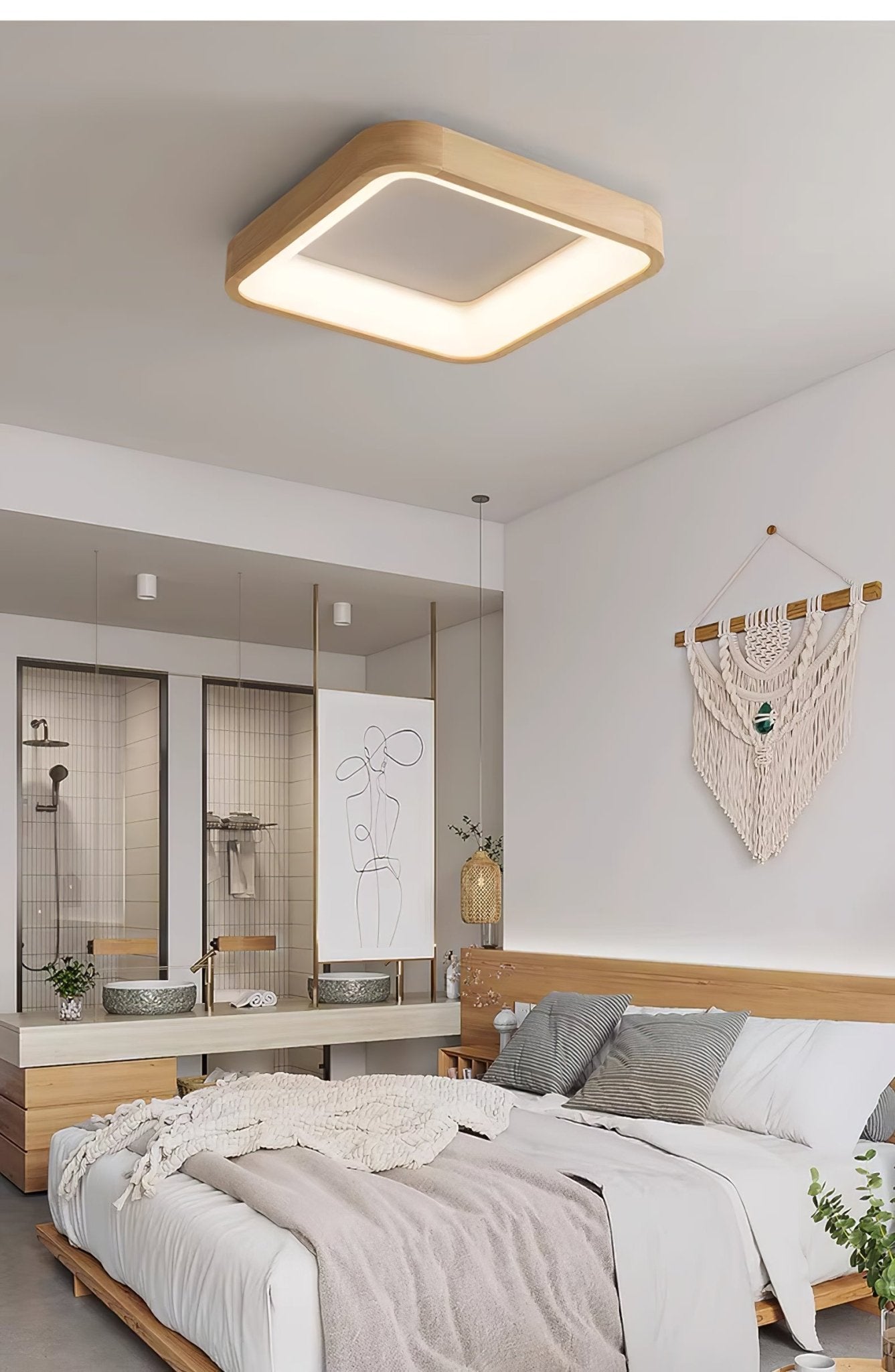 Uphae Modern Minimalist Square Wood Ceiling Light - Letslighting