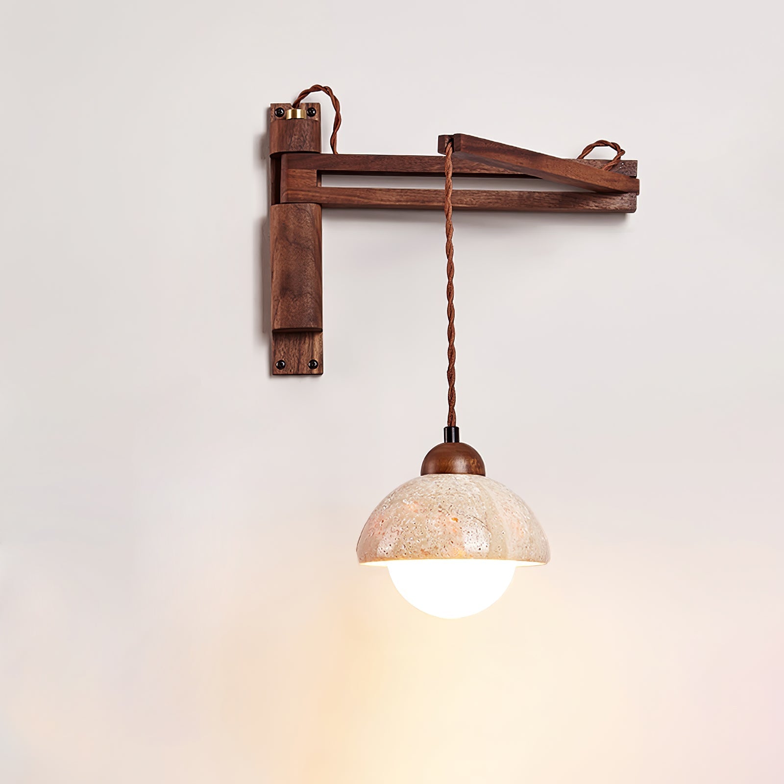 Fossil Travertine Swing Arm Wall Lamp Plug-in
