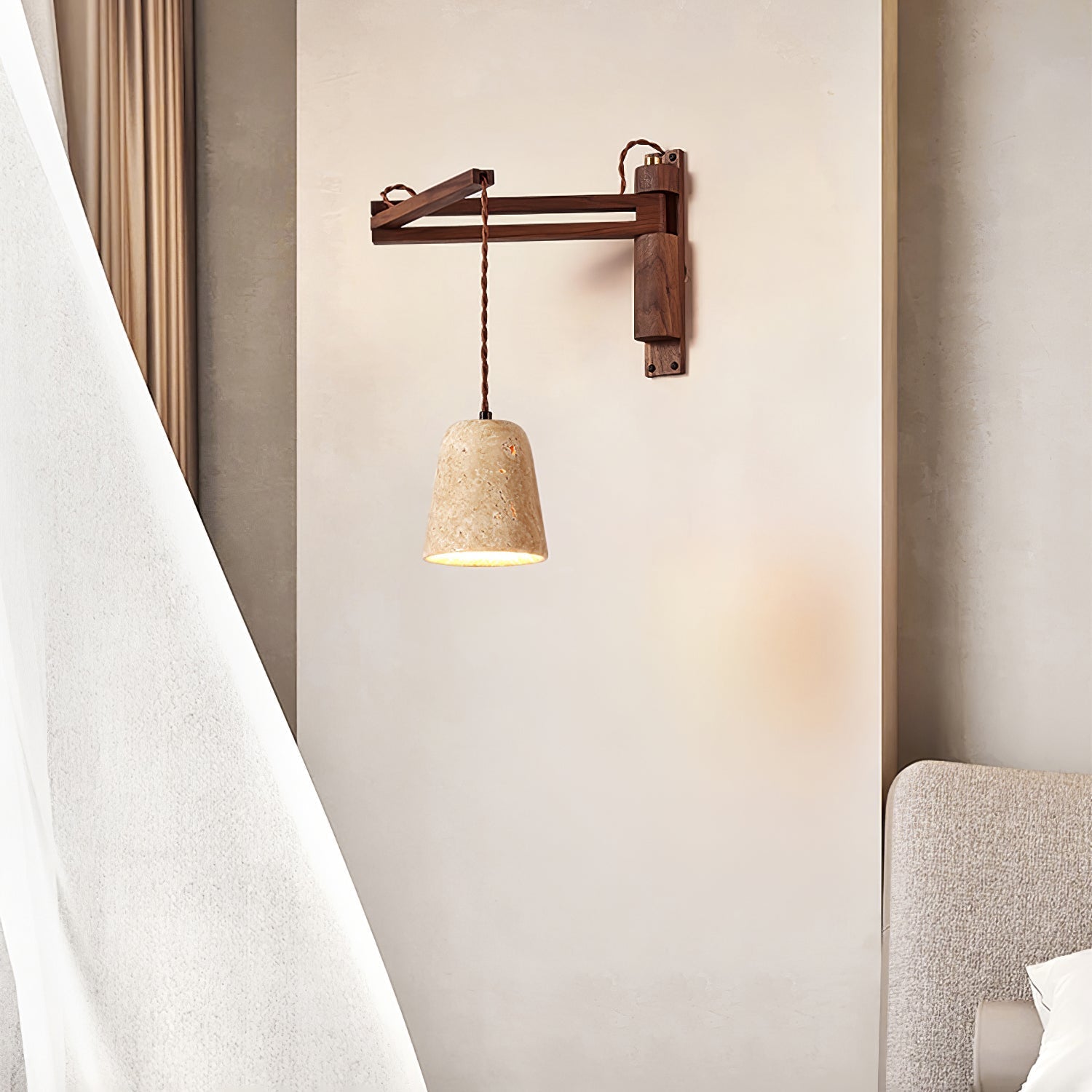 Fossil Travertine Swing Arm Wall Lamp Plug-in