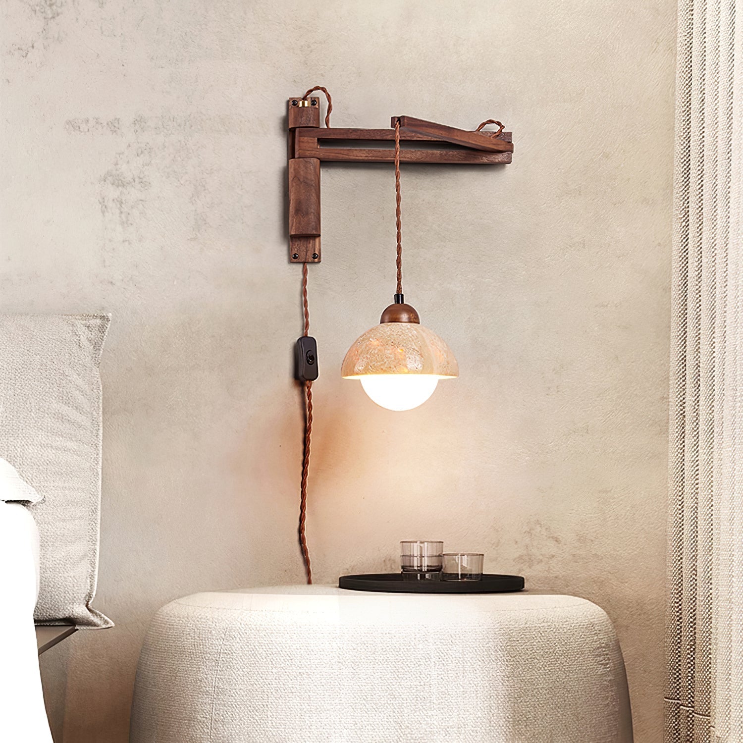 Fossil Travertine Swing Arm Wall Lamp Plug-in