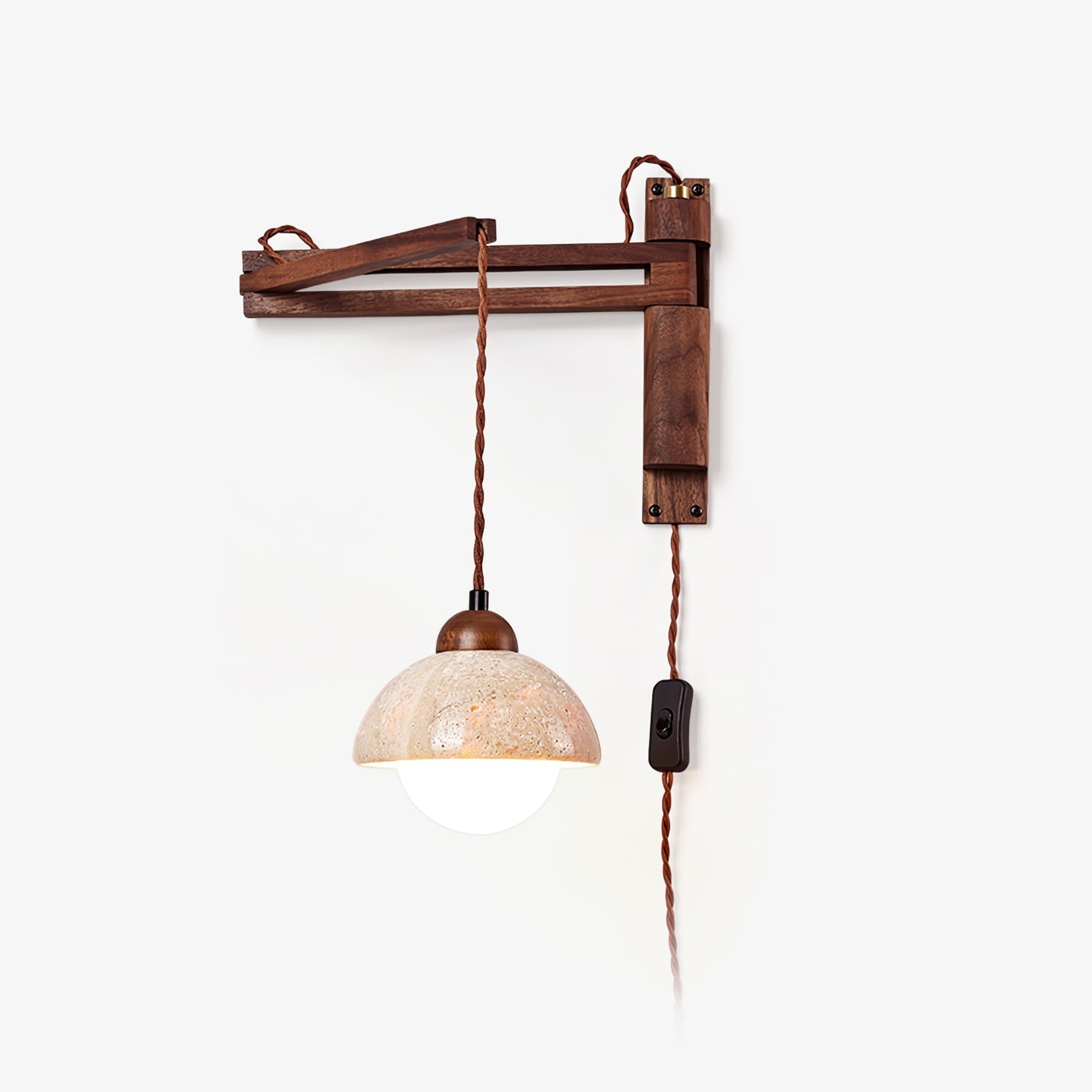 Fossil Travertine Swing Arm Wall Lamp Plug-in