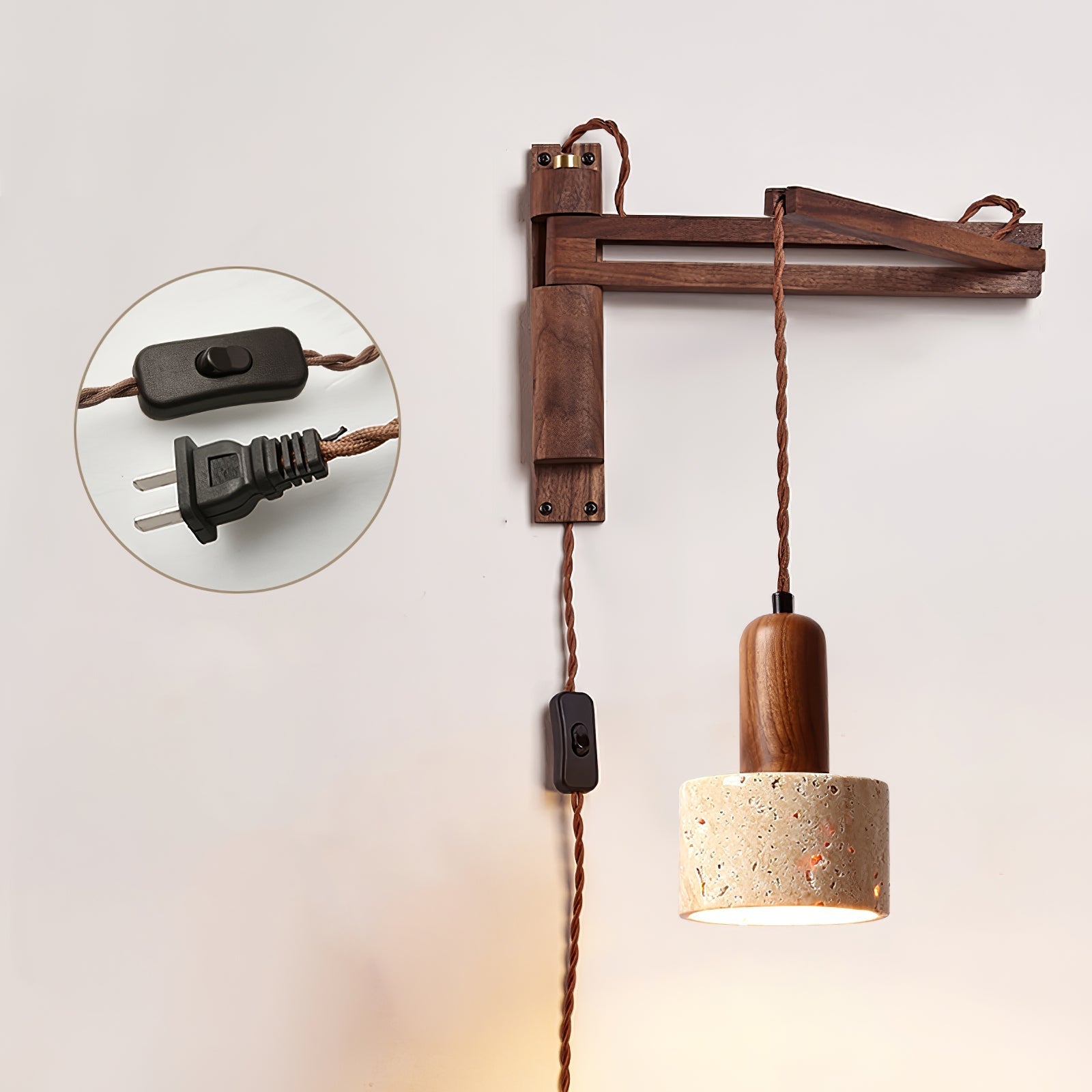 Fossil Travertine Swing Arm Wall Lamp Plug-in