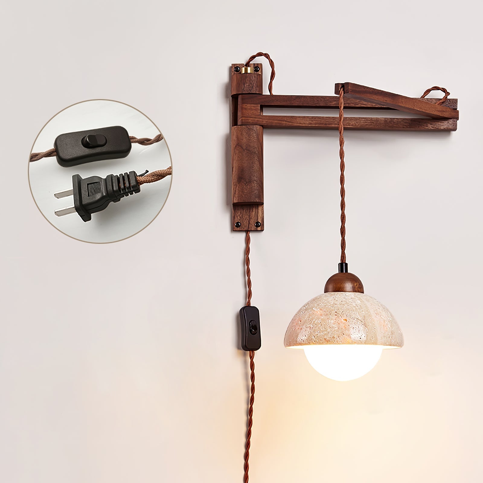 Fossil Travertine Swing Arm Wall Lamp Plug-in