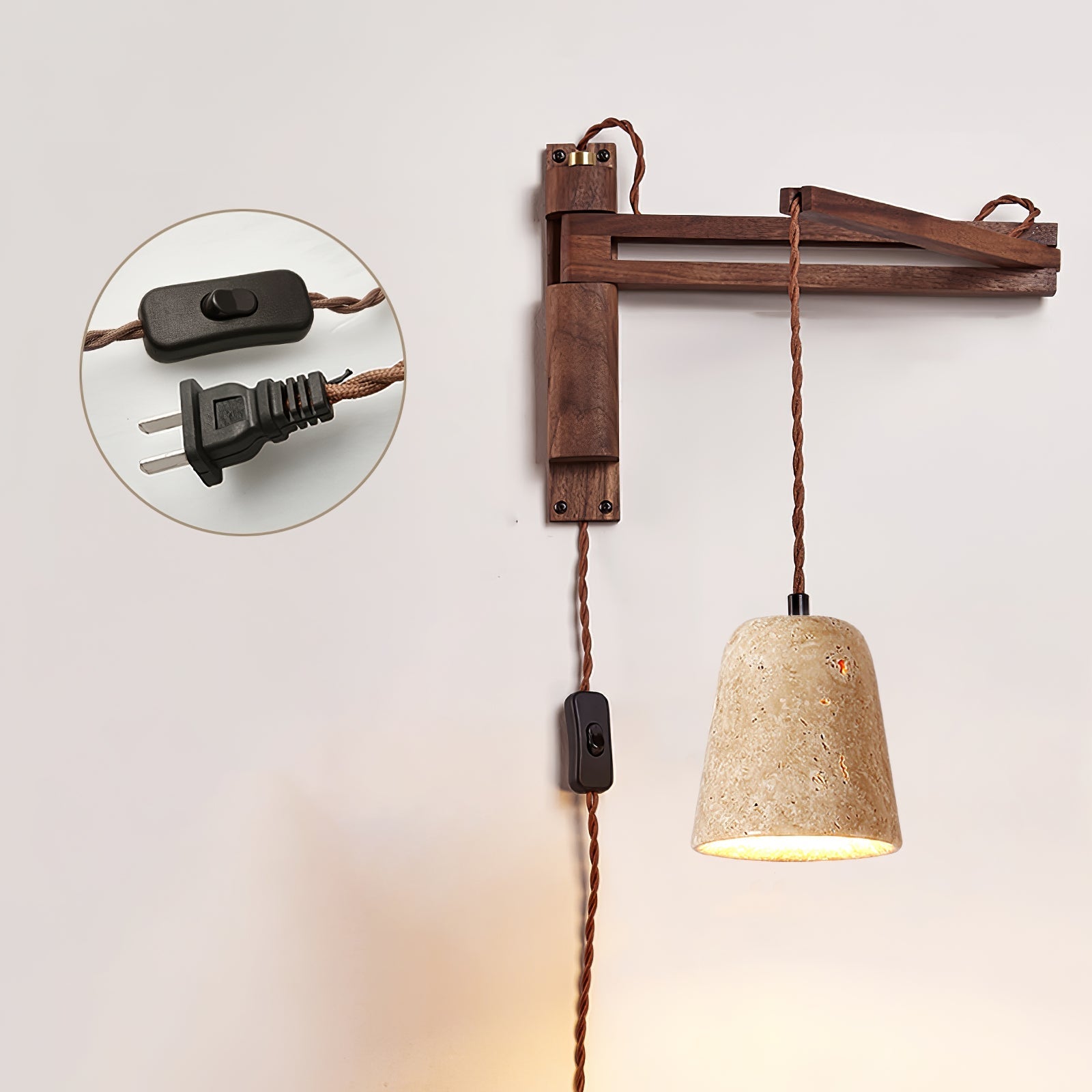 Fossil Travertine Swing Arm Wall Lamp Plug-in