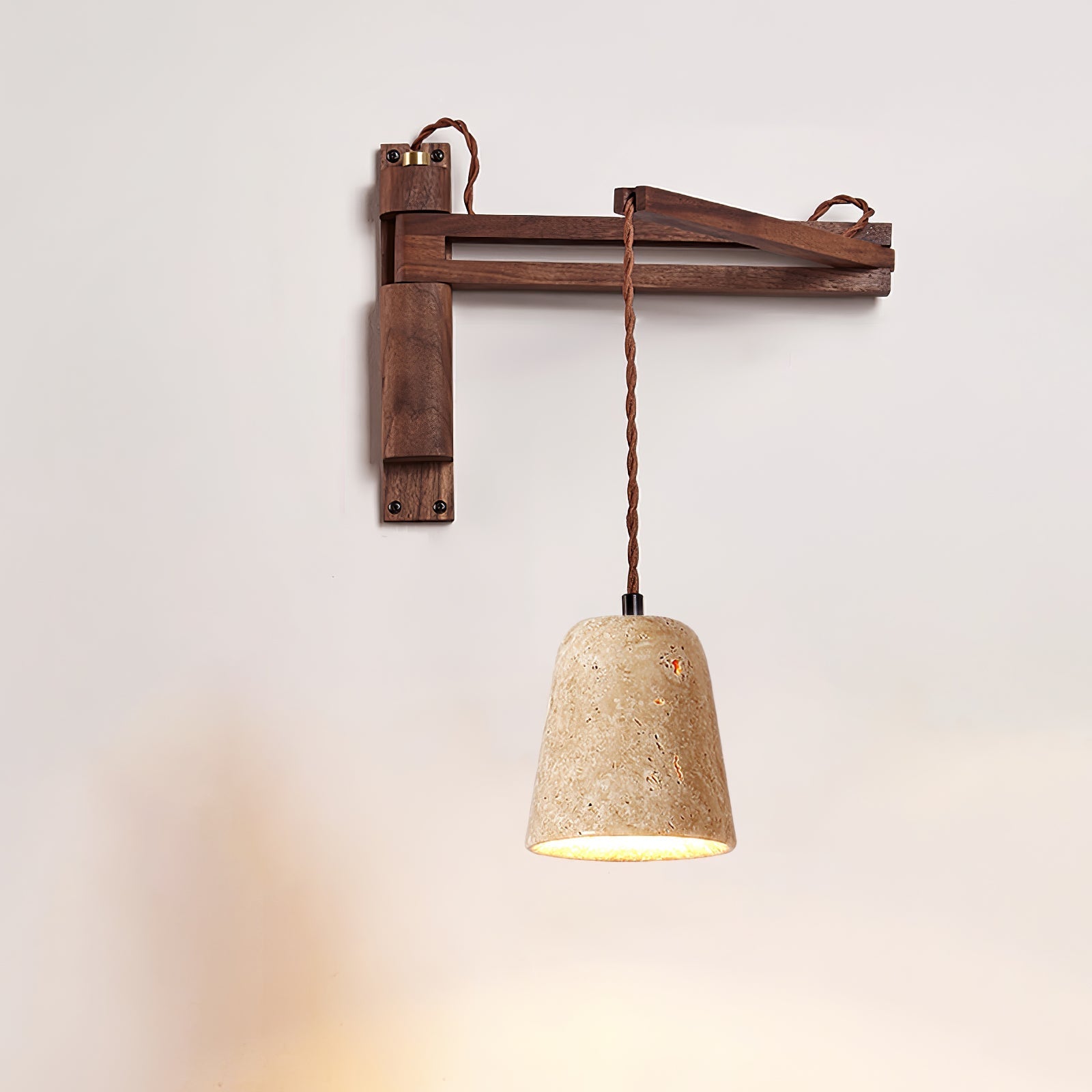 Fossil Travertine Swing Arm Wall Lamp Plug-in