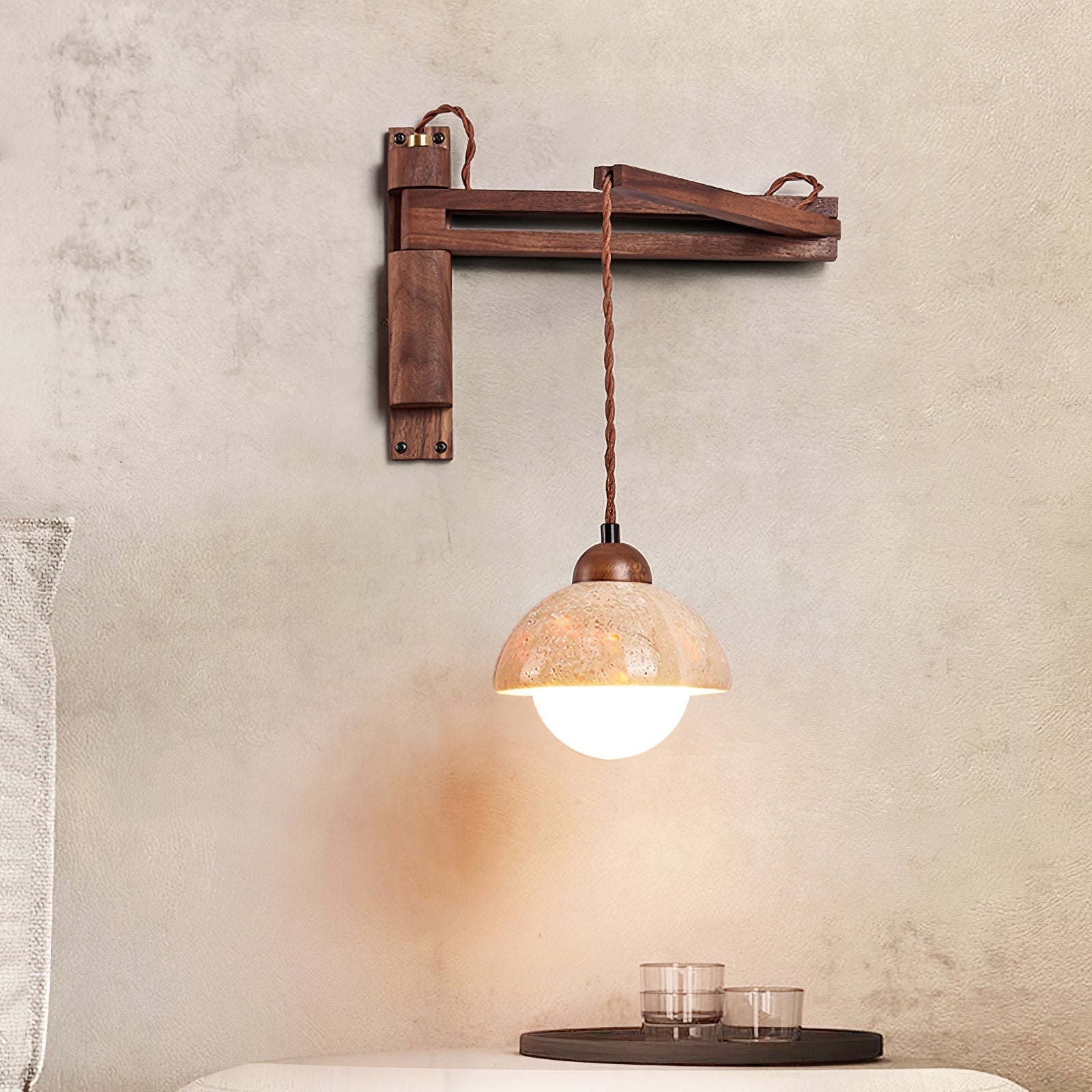 Fossil Travertine Swing Arm Wall Lamp Plug-in