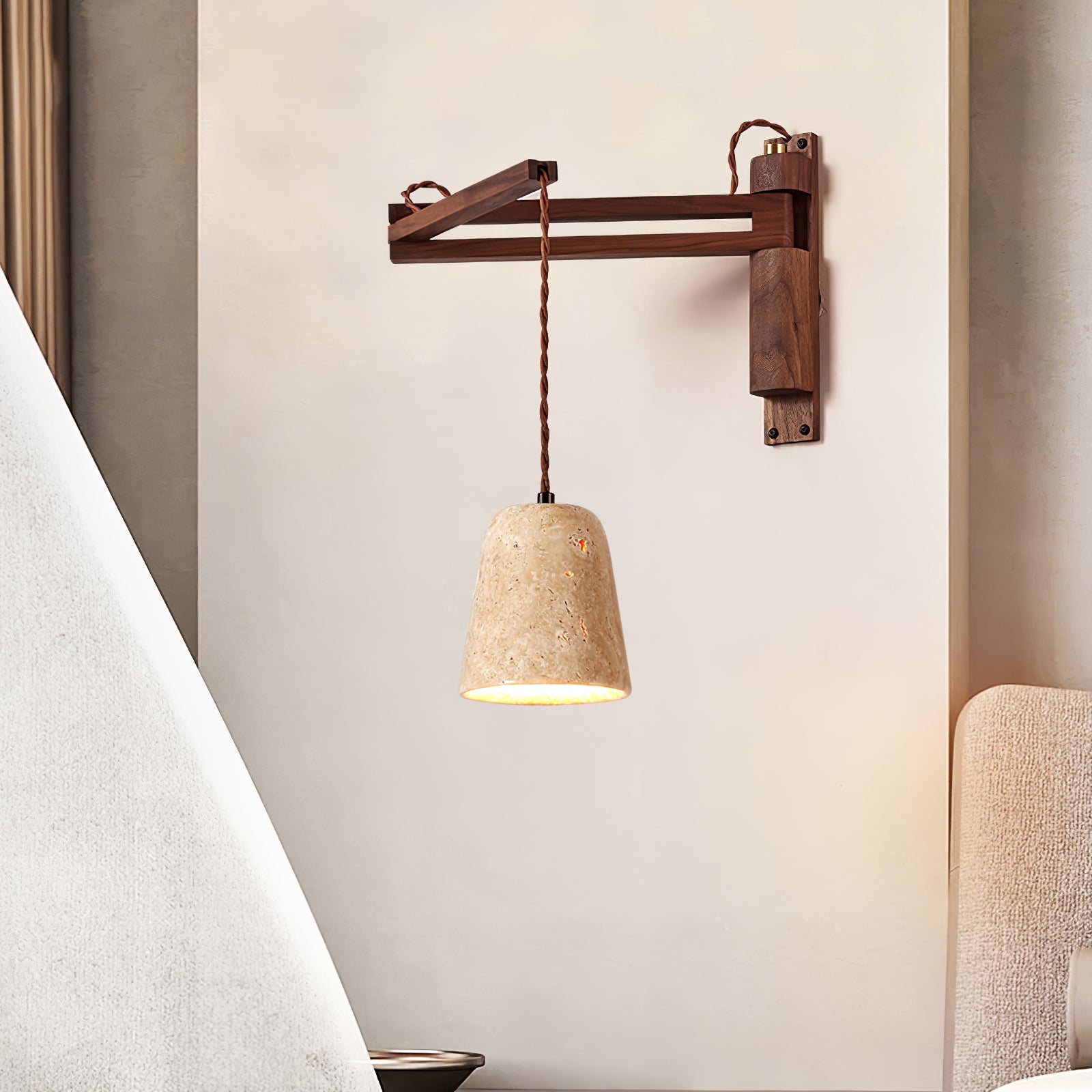 Fossil Travertine Swing Arm Wall Lamp Plug-in