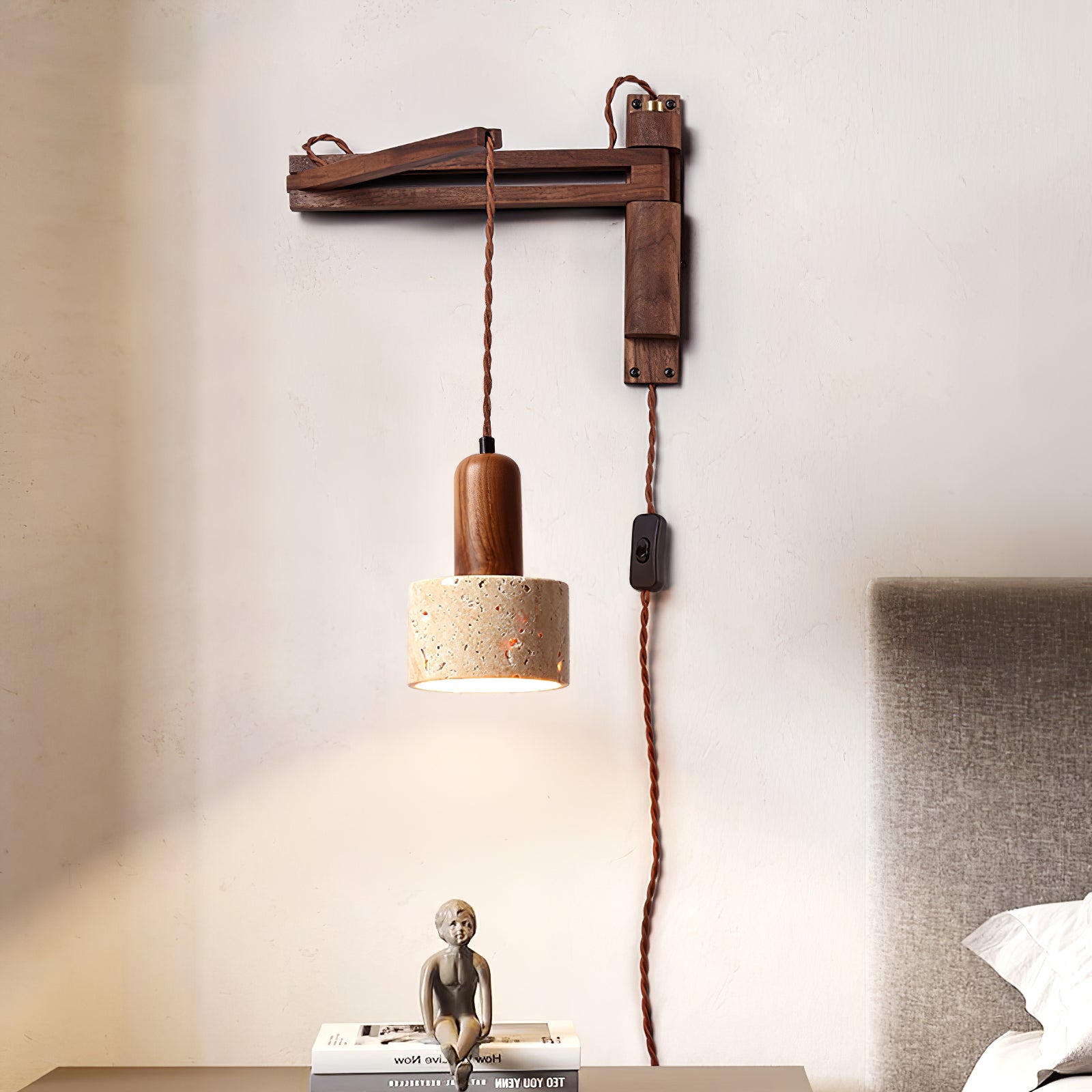 Fossil Travertine Swing Arm Wall Lamp Plug-in