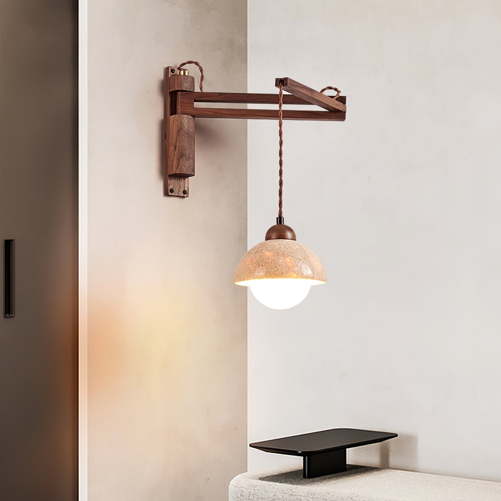Fossil Travertine Swing Arm Wall Lamp Plug-in
