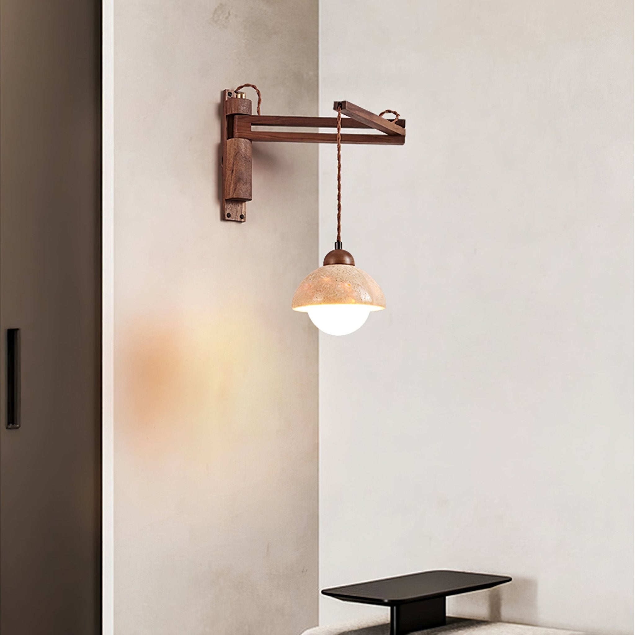 Fossil Travertine Swing Arm Wall Lamp Plug-in