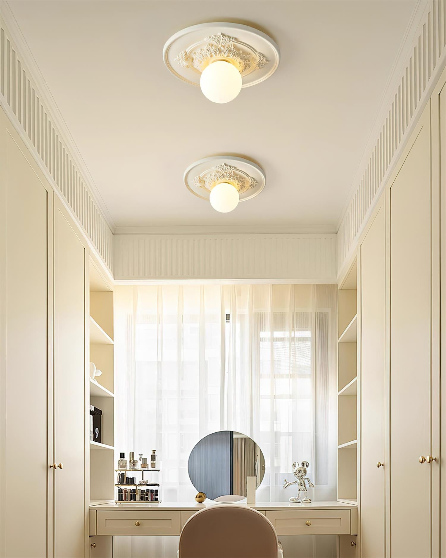 Ivorelle Vintage Carved Ceiling Light with Globe Shade - Letslighting