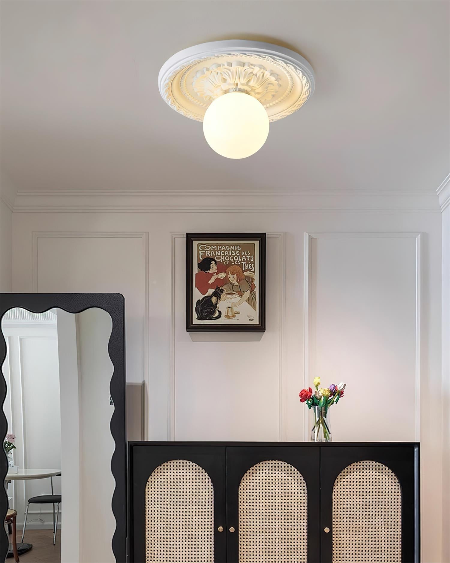 Ivorelle Vintage Carved Ceiling Light with Globe Shade - Letslighting