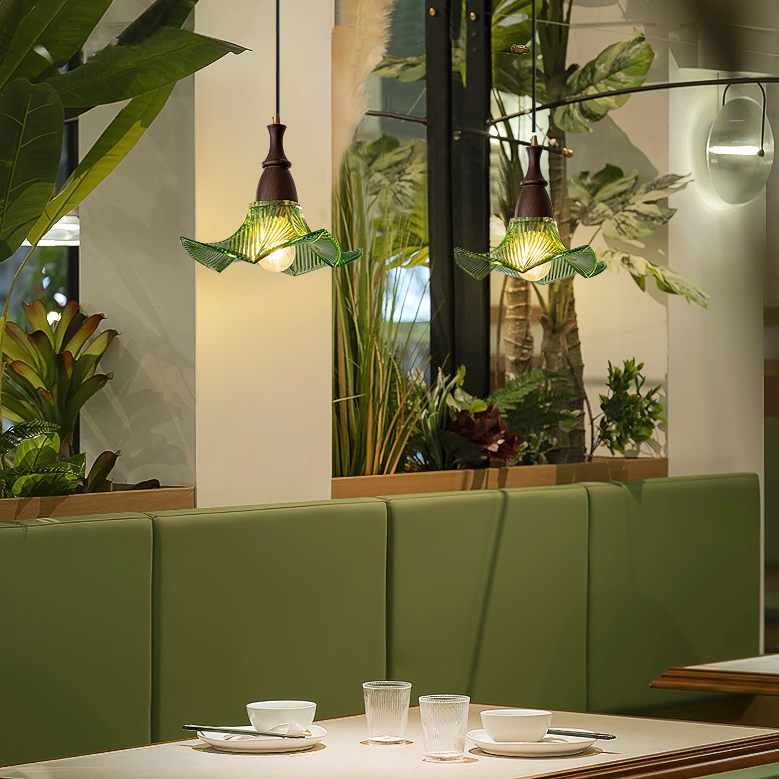 Lila Pendant Lamp Glass Folded Green Vintage - Letslighting