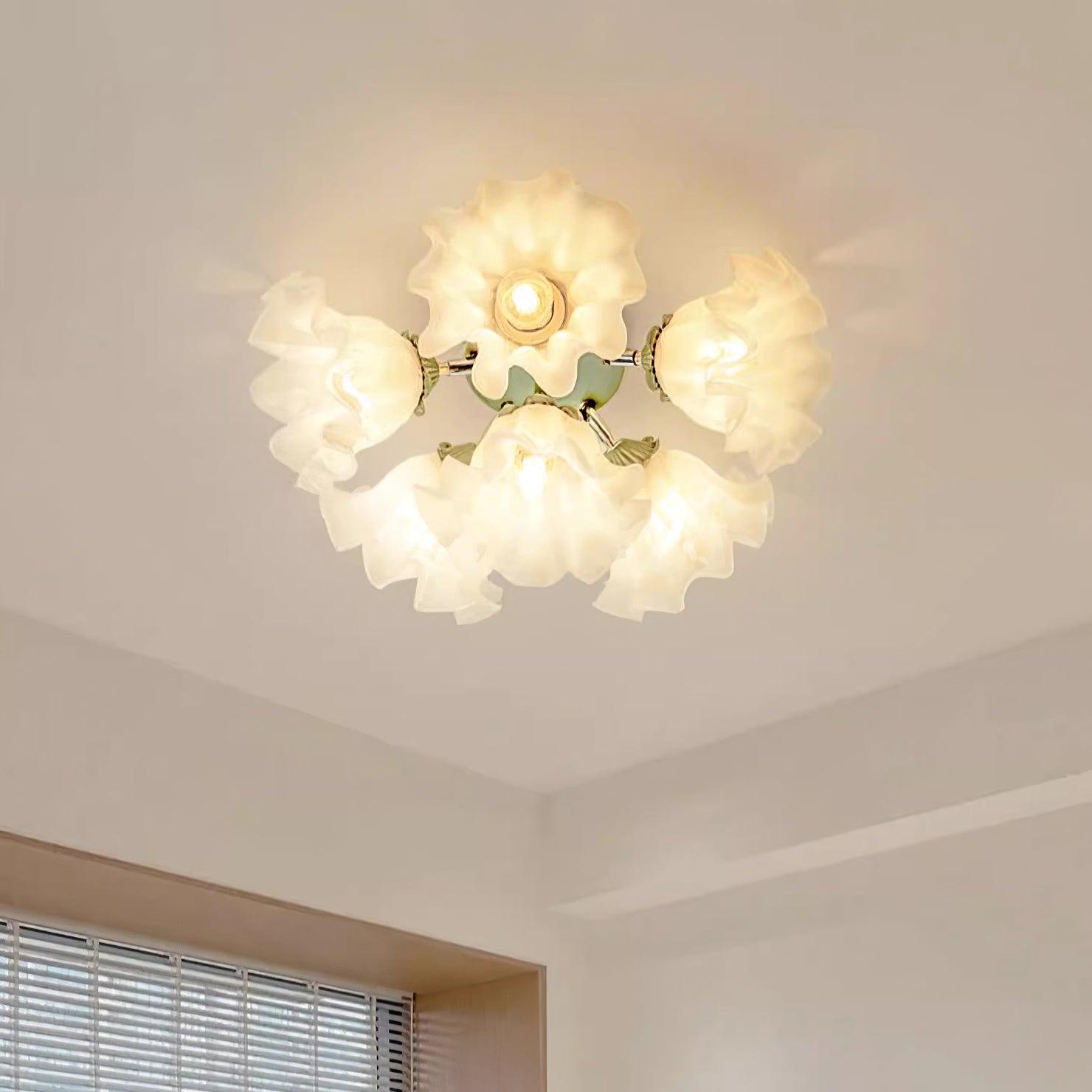 Ceiling Light Petal Shades Wavy Glass Bloom Elegant Floral - Letslighting