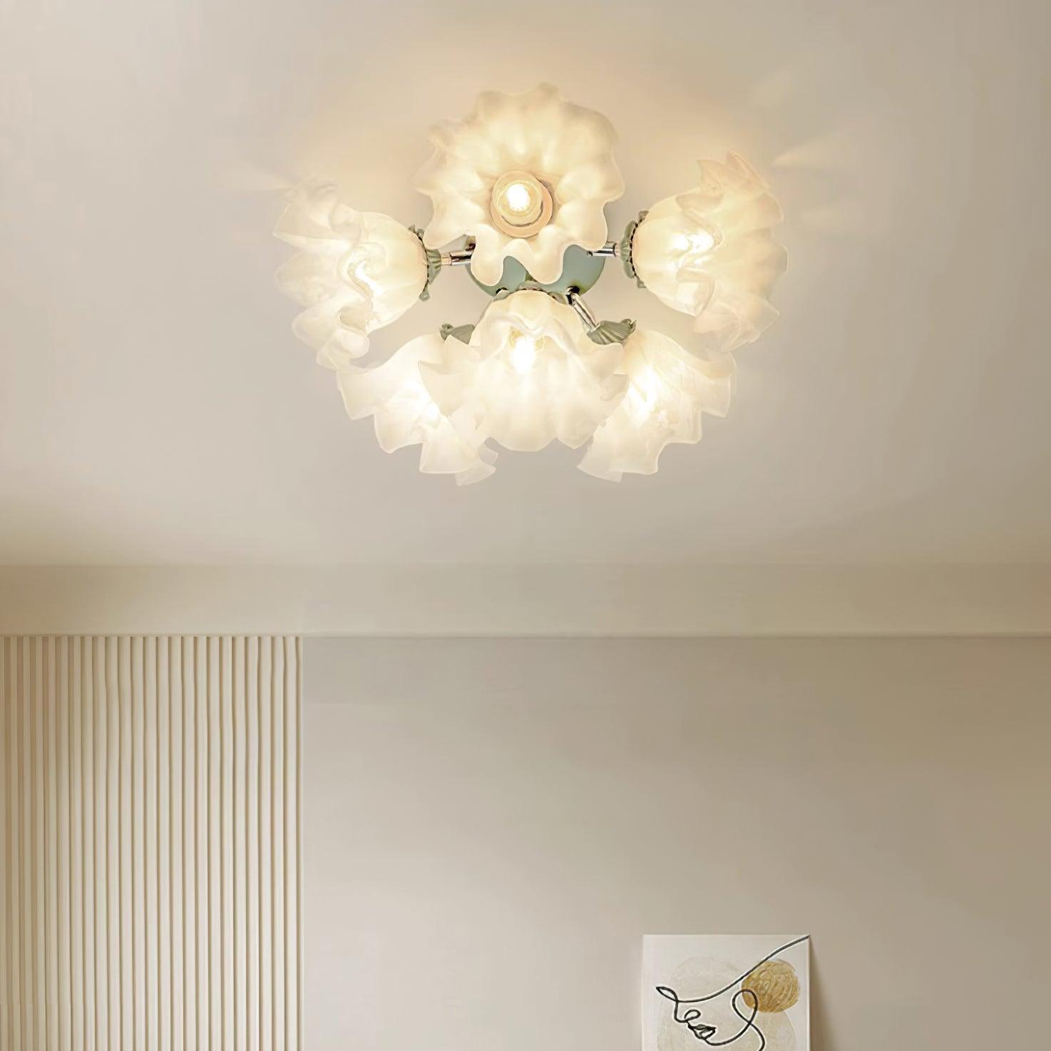 Ceiling Light Petal Shades Wavy Glass Bloom Elegant Floral - Letslighting
