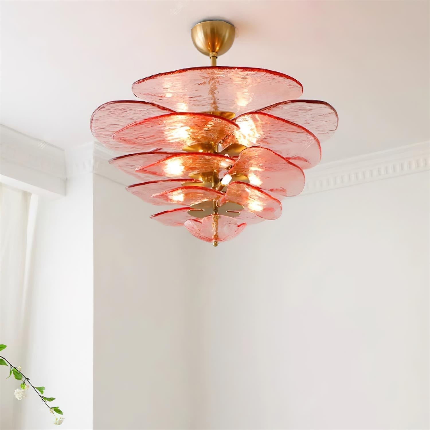 Valentina Contemporary Lotus Leaf Layered Glass Chandelier