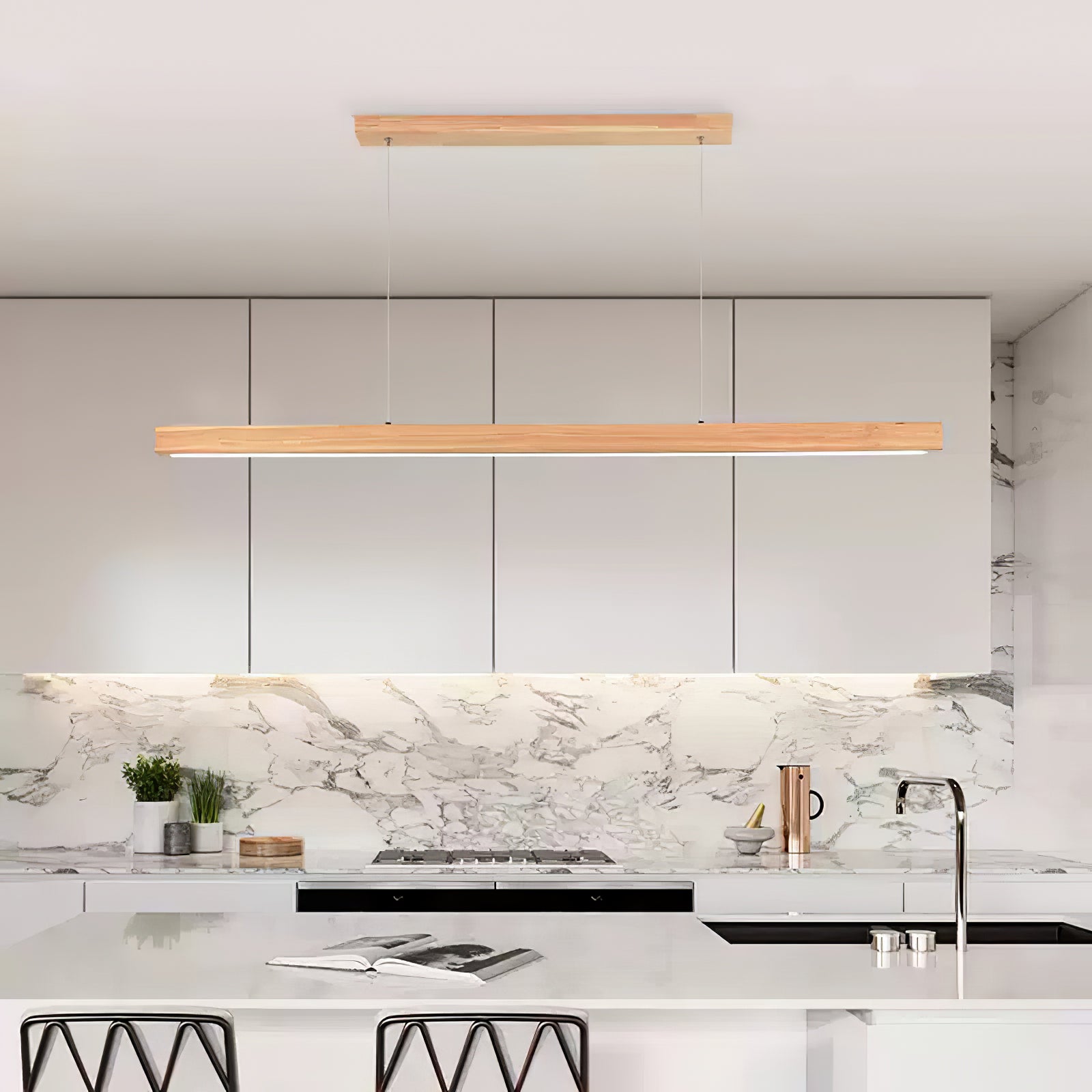 Elowen Linear Minimalist Wood Pendant Light - Letslighting