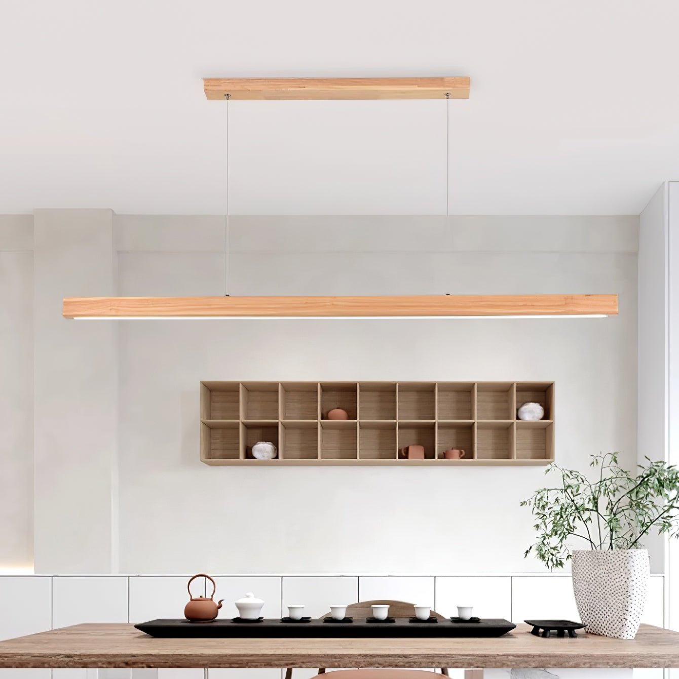 Elowen Linear Minimalist Wood Pendant Light - Letslighting