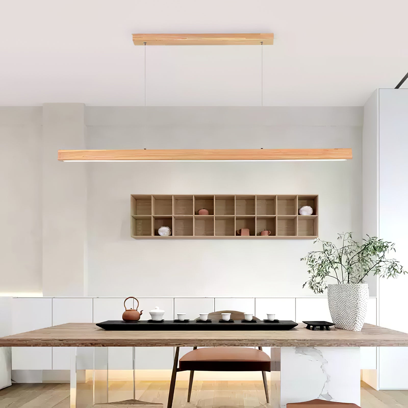 Elowen Linear Minimalist Wood Pendant Light - Letslighting