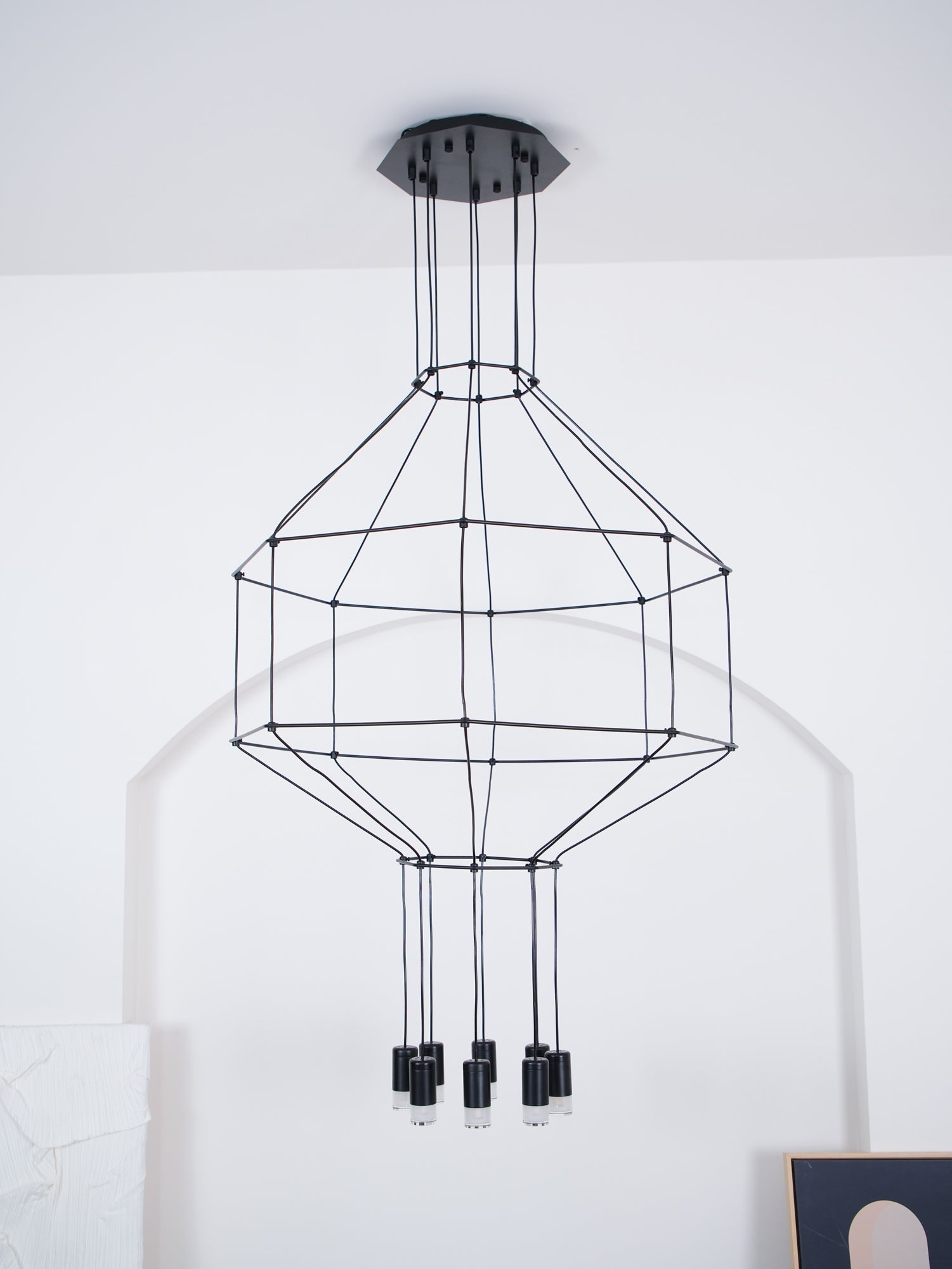 Lustra Chandelier Lines Black Wireframe LED - Letslighting