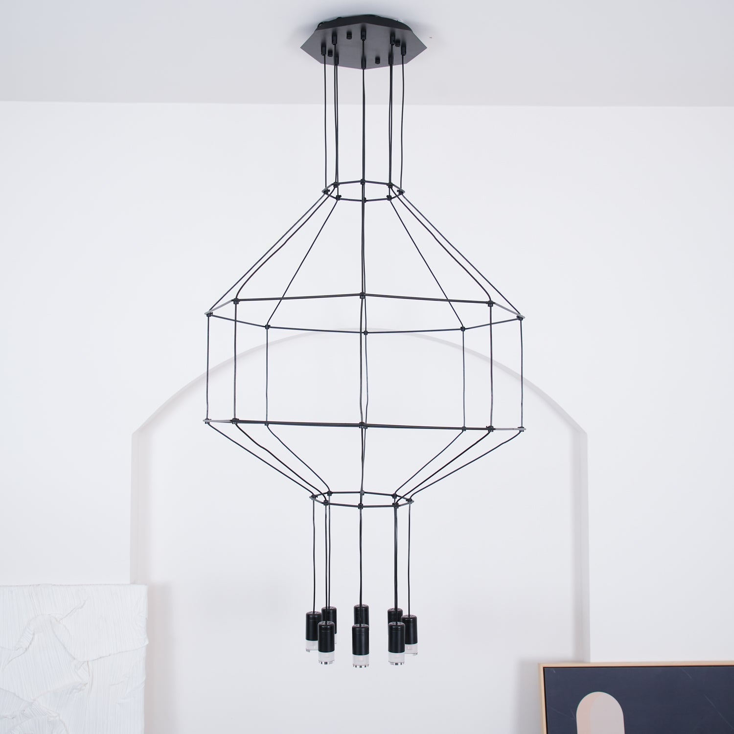 Lustra Chandelier Lines Black Wireframe LED - Letslighting