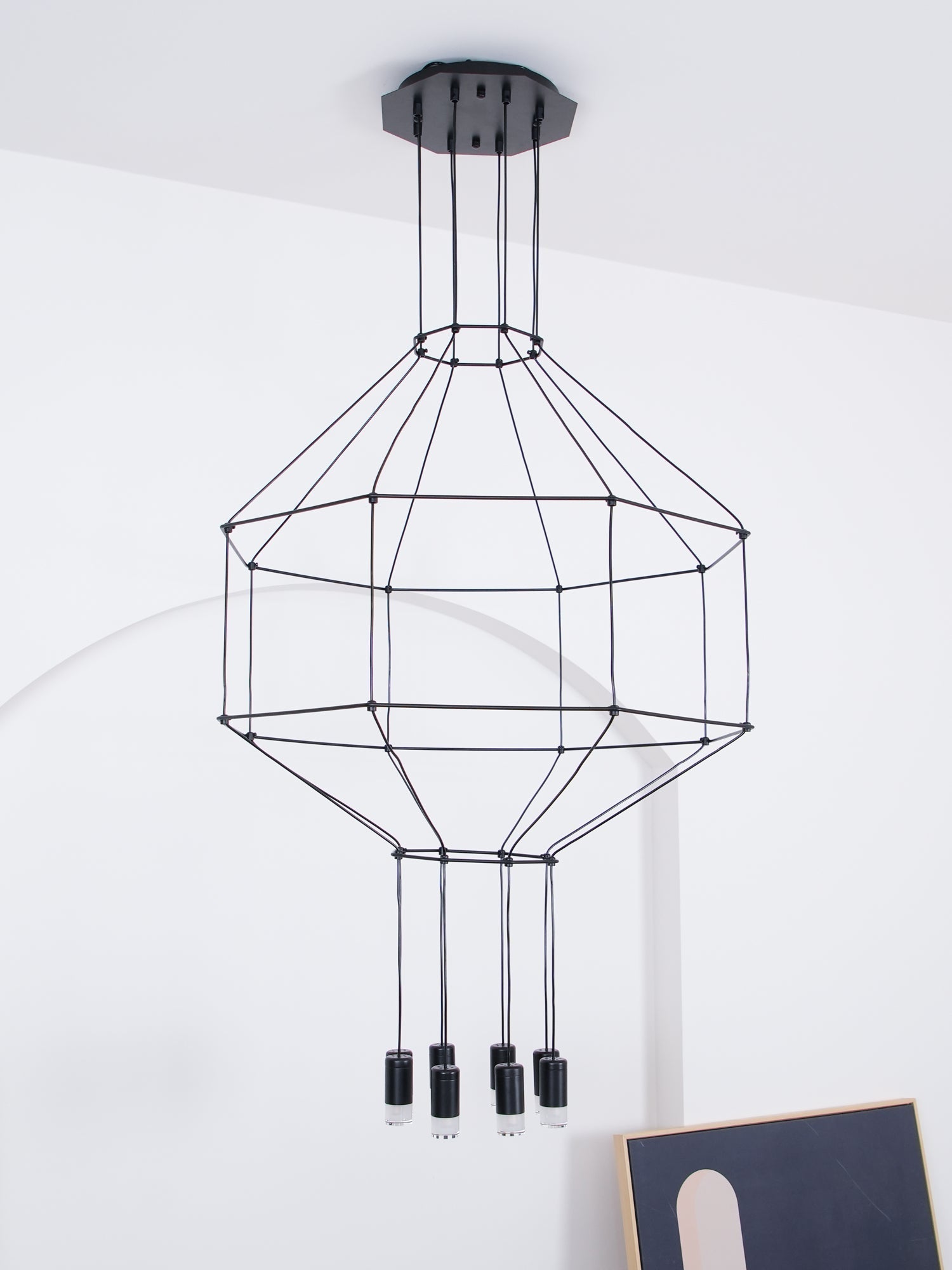 Lustra Chandelier Lines Black Wireframe LED - Letslighting