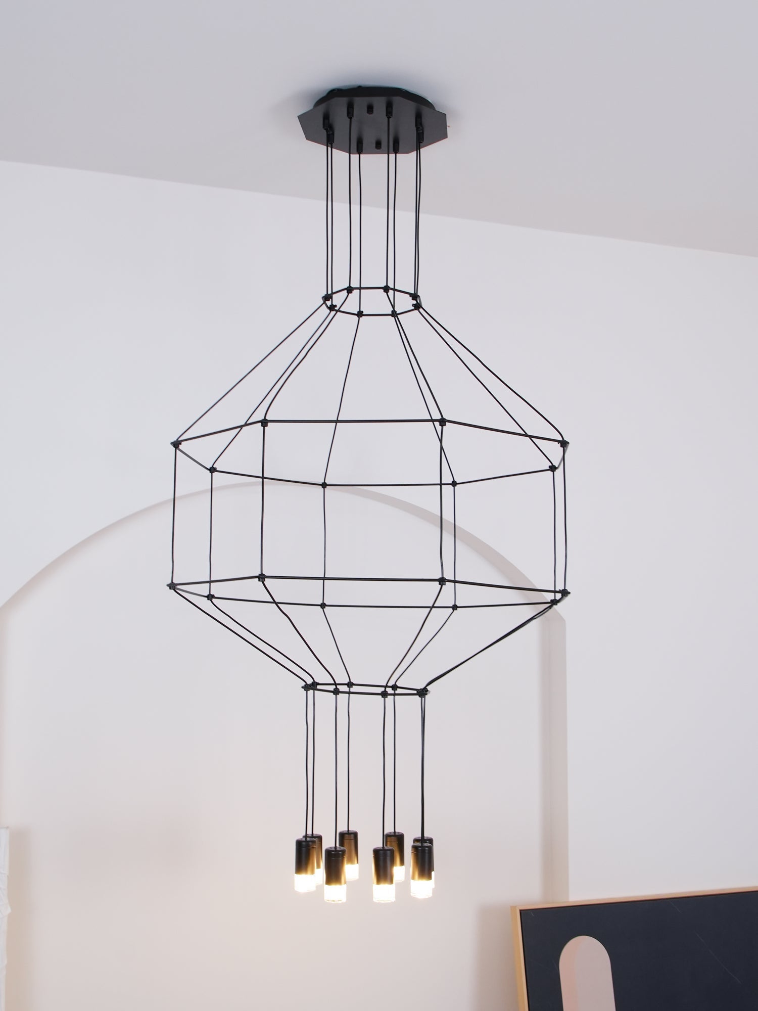 Lustra Chandelier Lines Black Wireframe LED - Letslighting