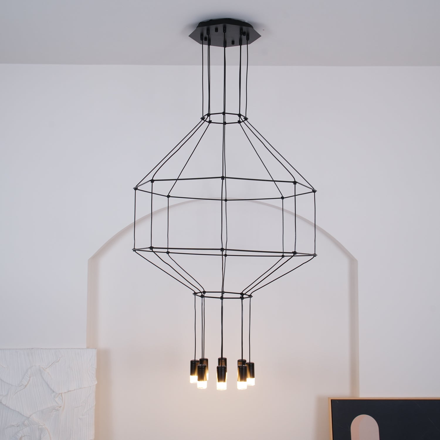 Lustra Chandelier Lines Black Wireframe LED - Letslighting