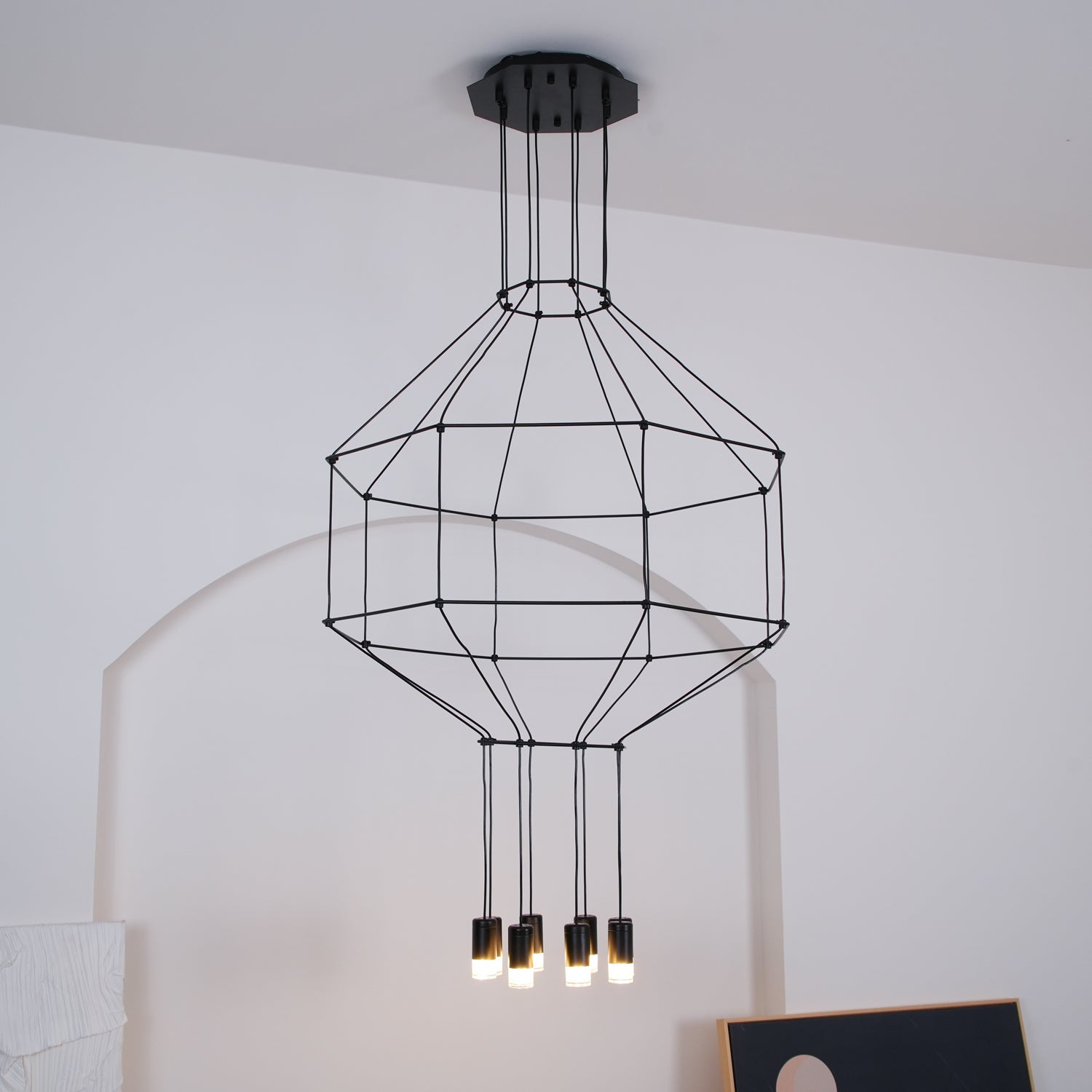 Lustra Chandelier Lines Black Wireframe LED - Letslighting