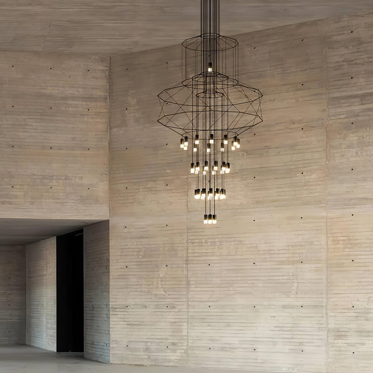 Lustra Chandelier Lines Black Wireframe LED - Letslighting