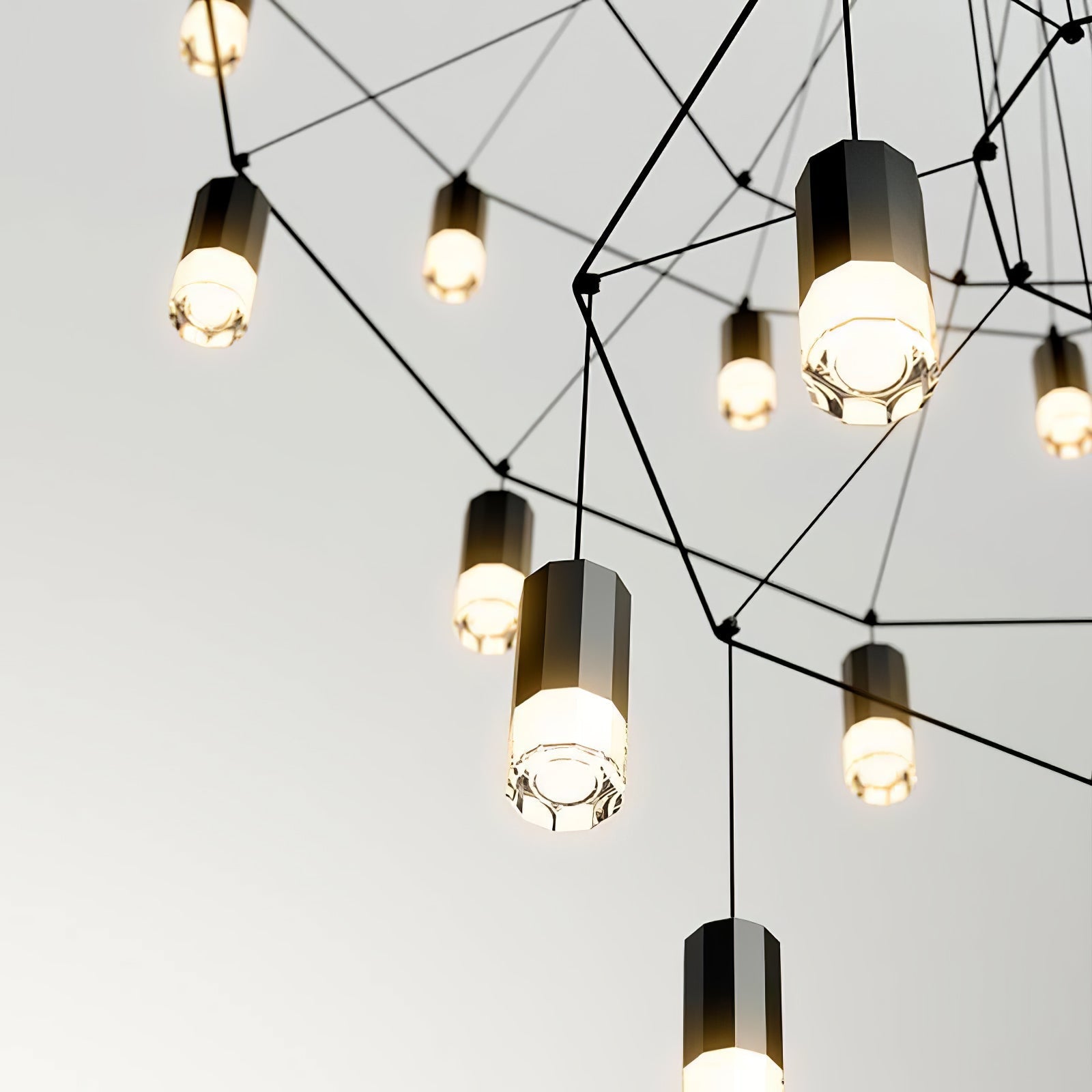 Lustra Chandelier Lines Black Wireframe LED - Letslighting