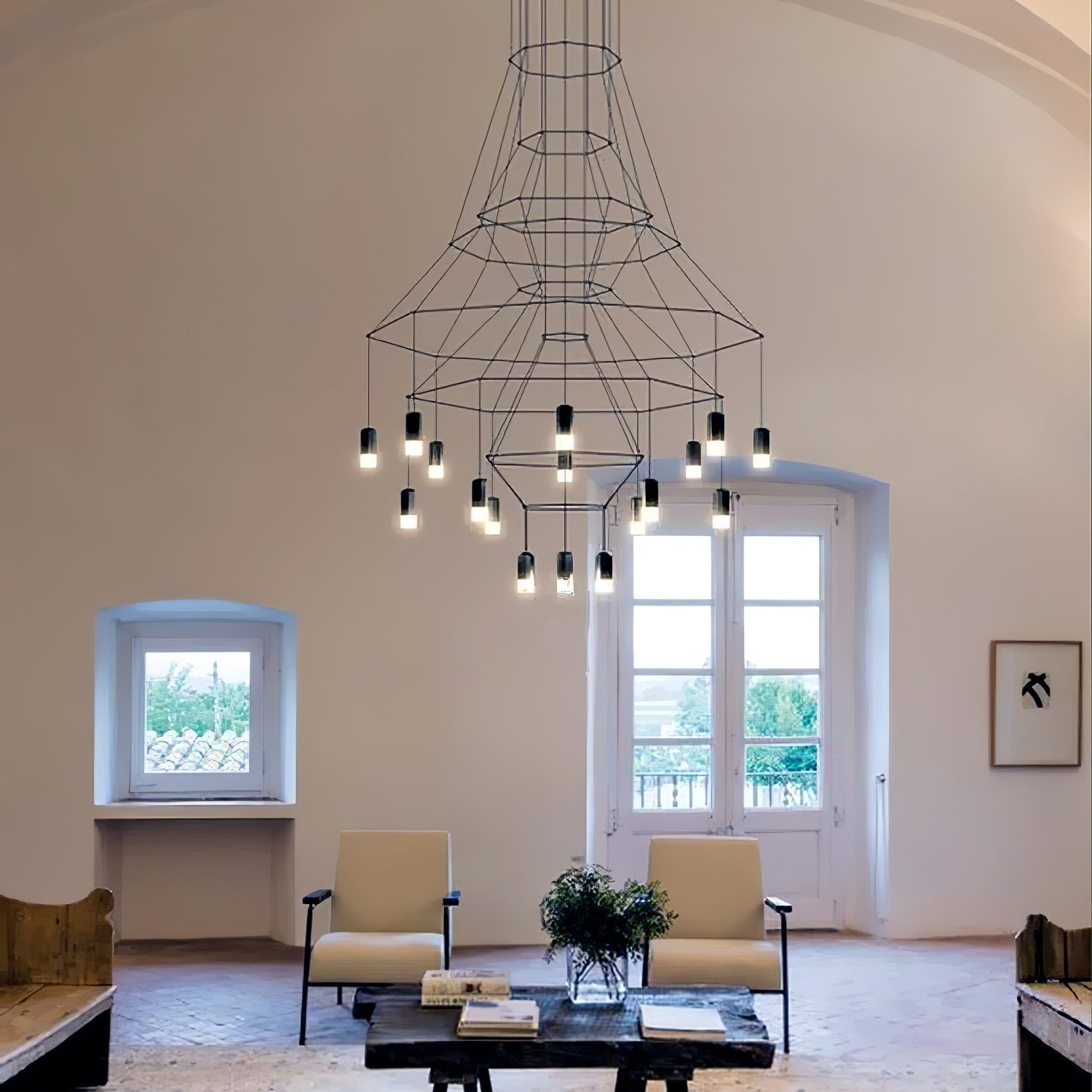 Lustra Chandelier Lines Black Wireframe LED - Letslighting
