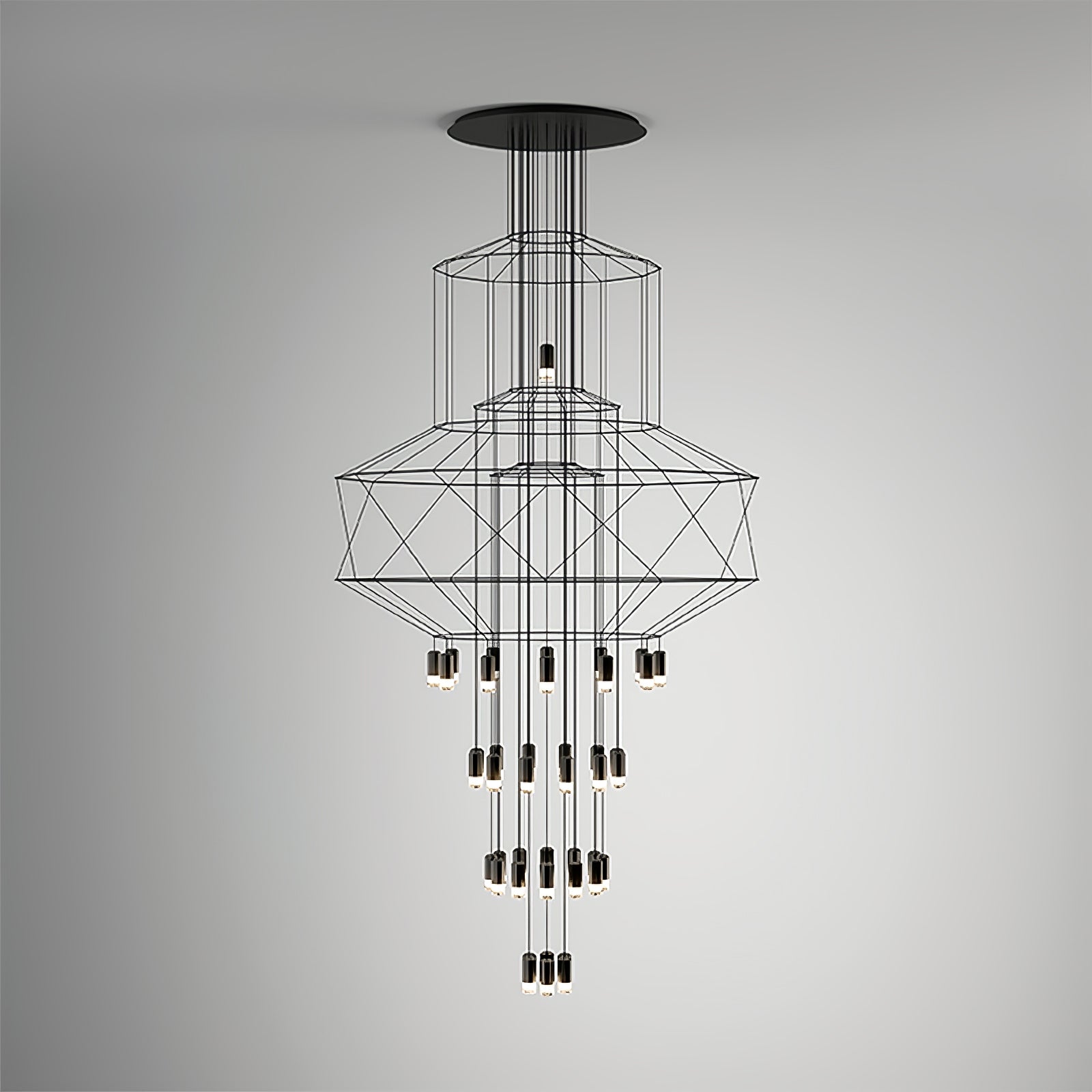 Lustra Chandelier Lines Black Wireframe LED - Letslighting