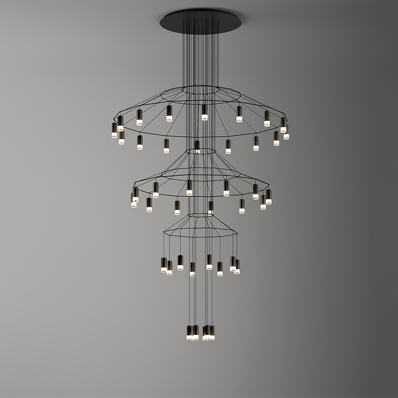 Lustra Chandelier Lines Black Wireframe LED - Letslighting