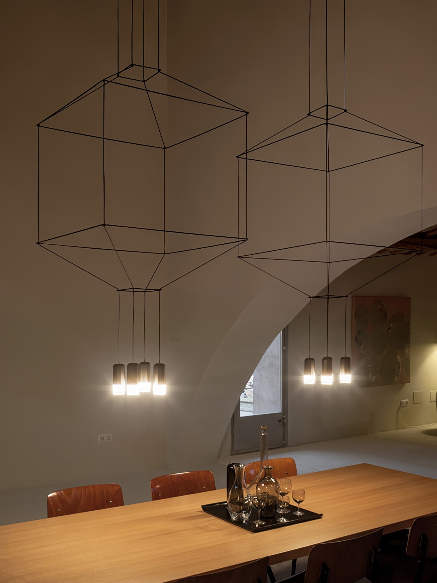 Lustra Chandelier Lines Black Wireframe LED - Letslighting