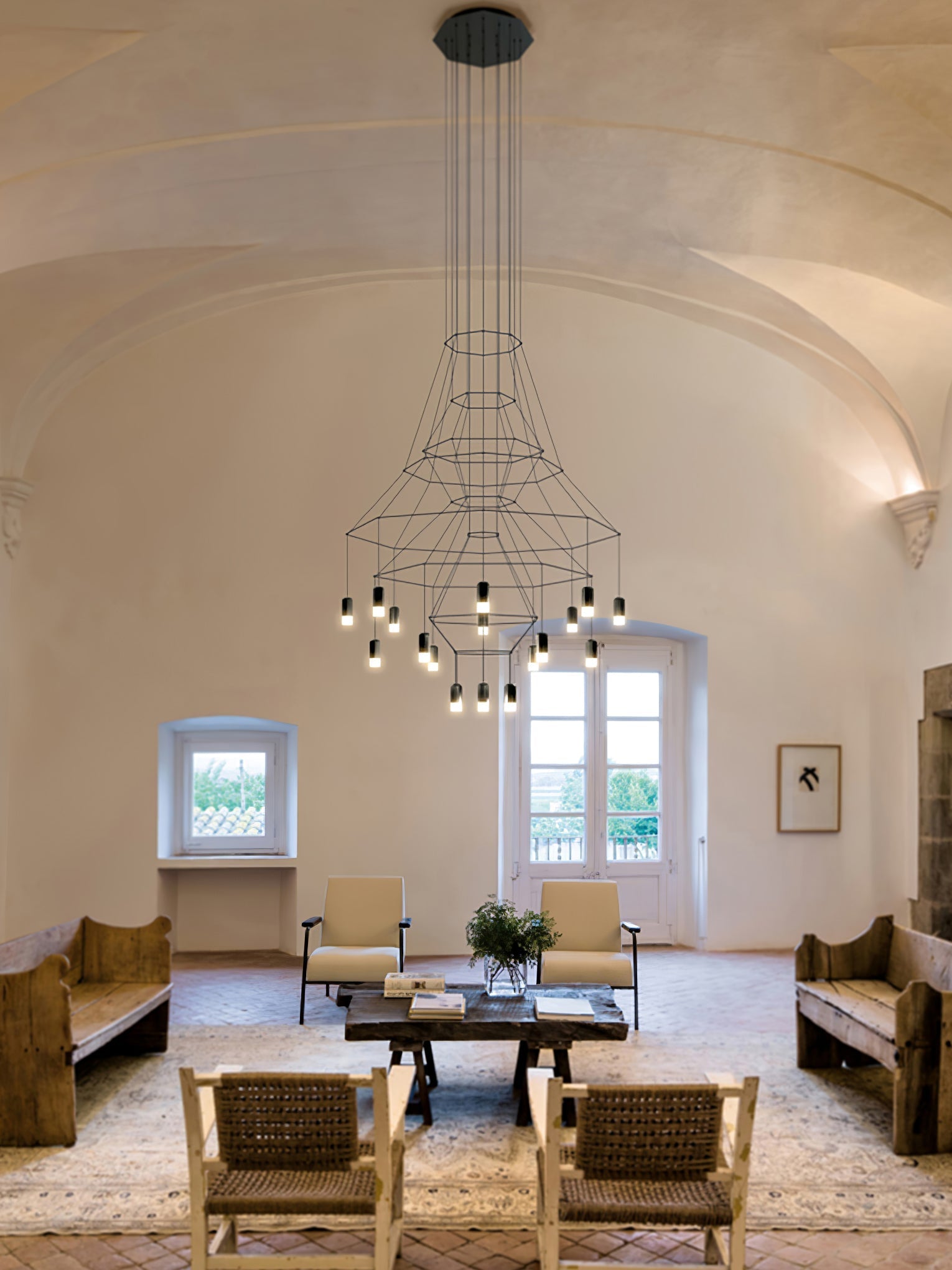 Lustra Chandelier Lines Black Wireframe LED - Letslighting
