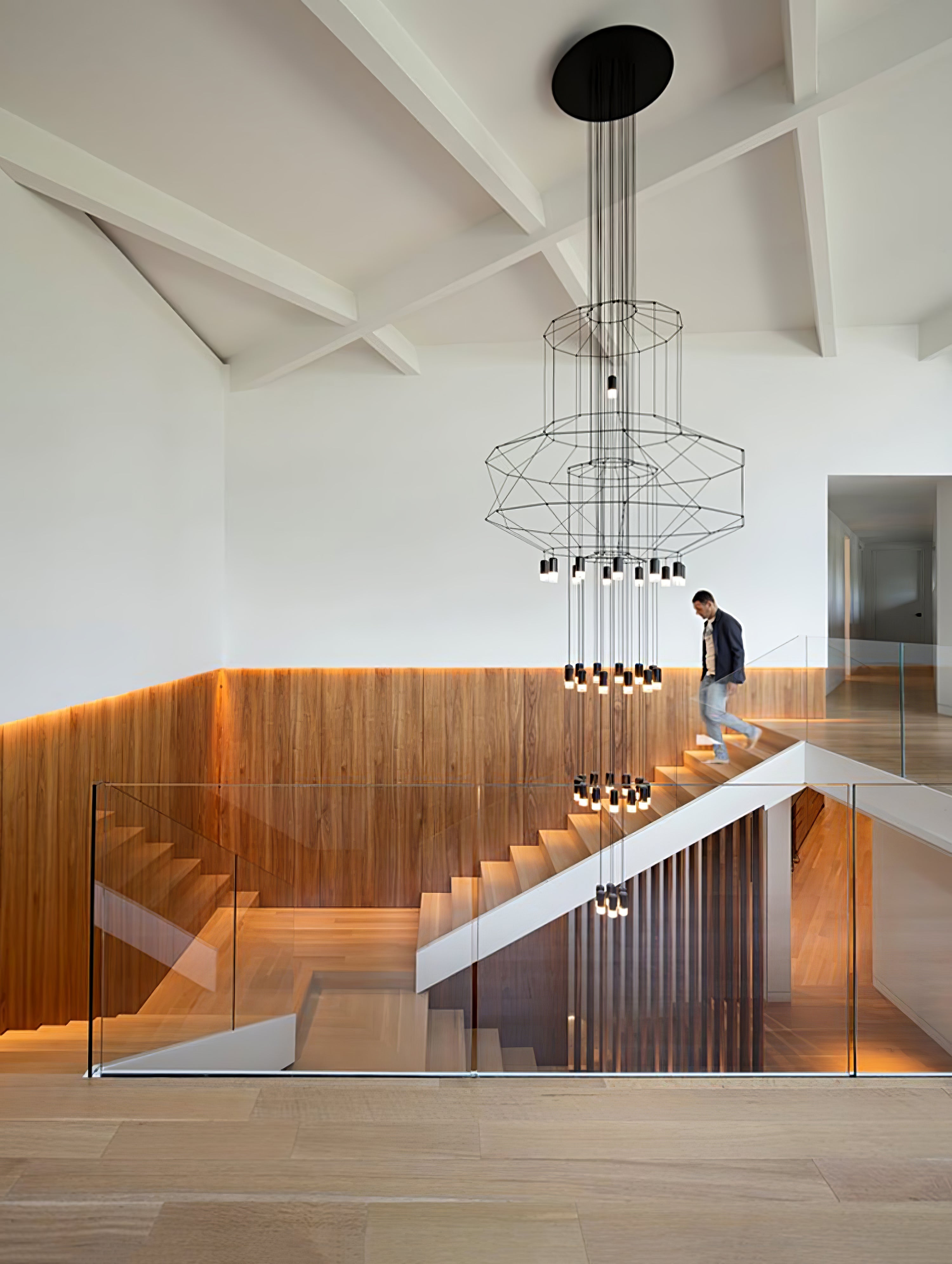 Lustra Chandelier Lines Black Wireframe LED - Letslighting