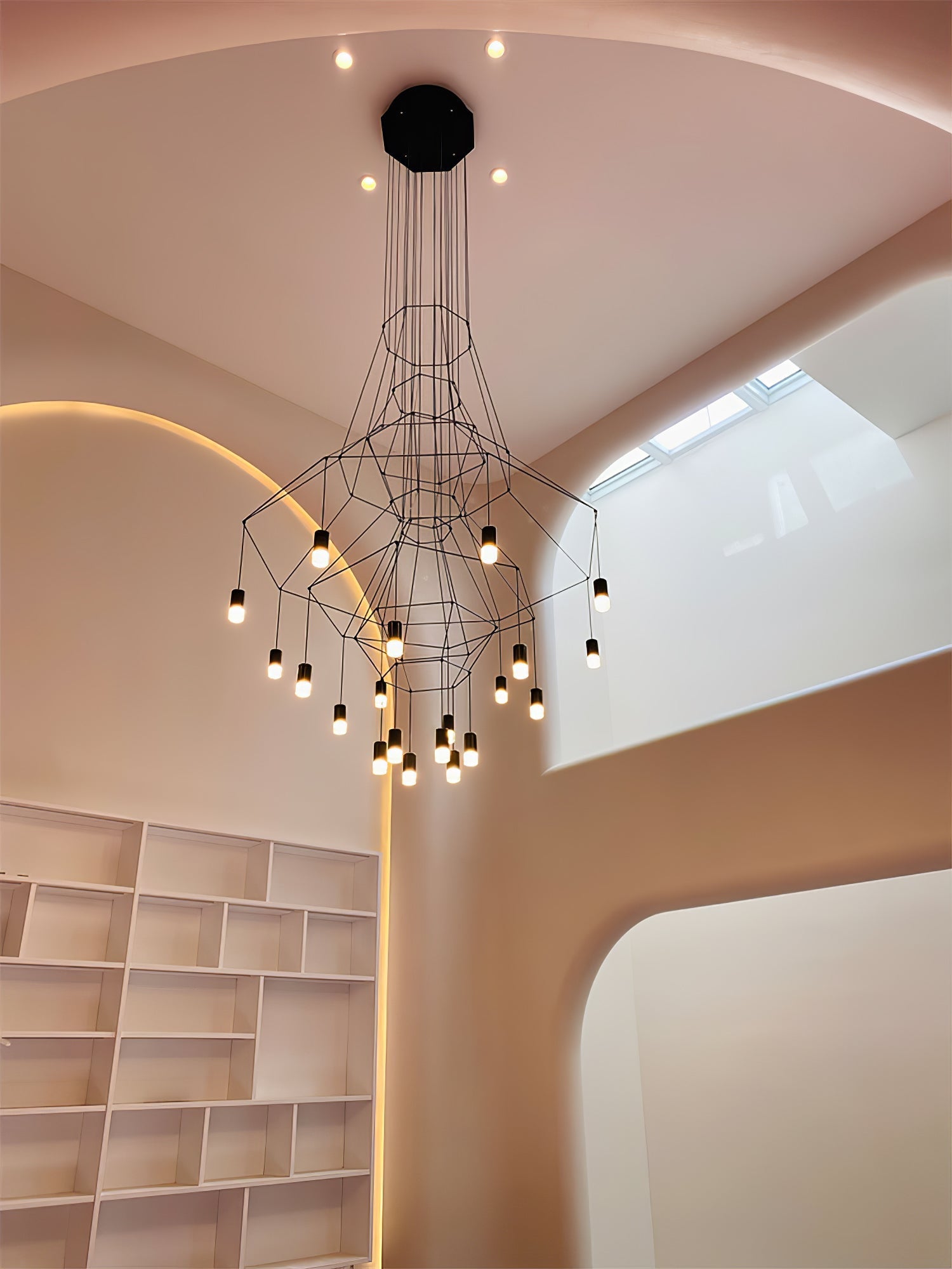 Lustra Chandelier Lines Black Wireframe LED - Letslighting