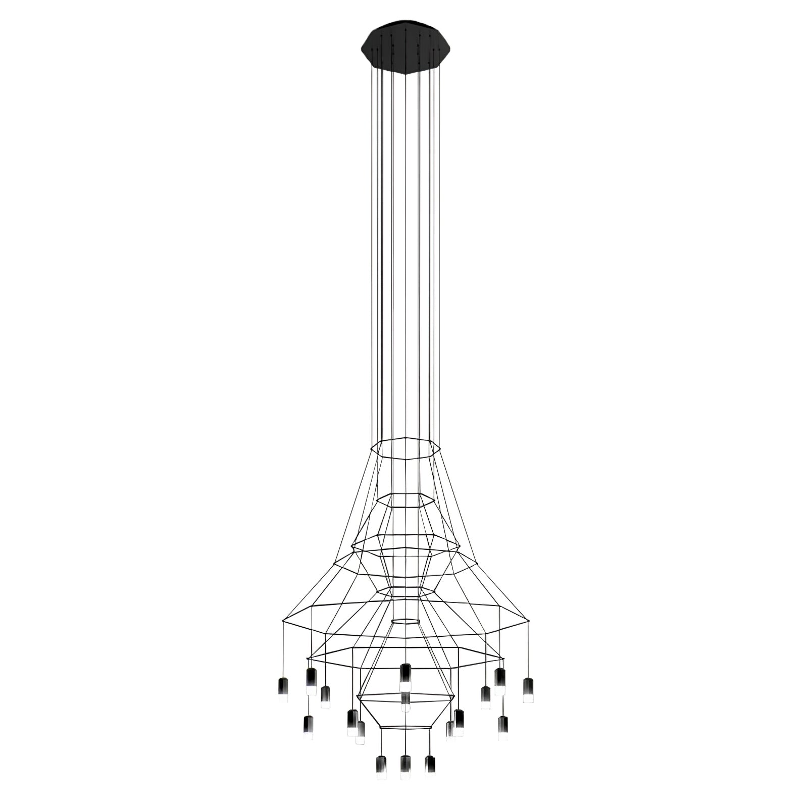 Lustra Chandelier Lines Black Wireframe LED - Letslighting
