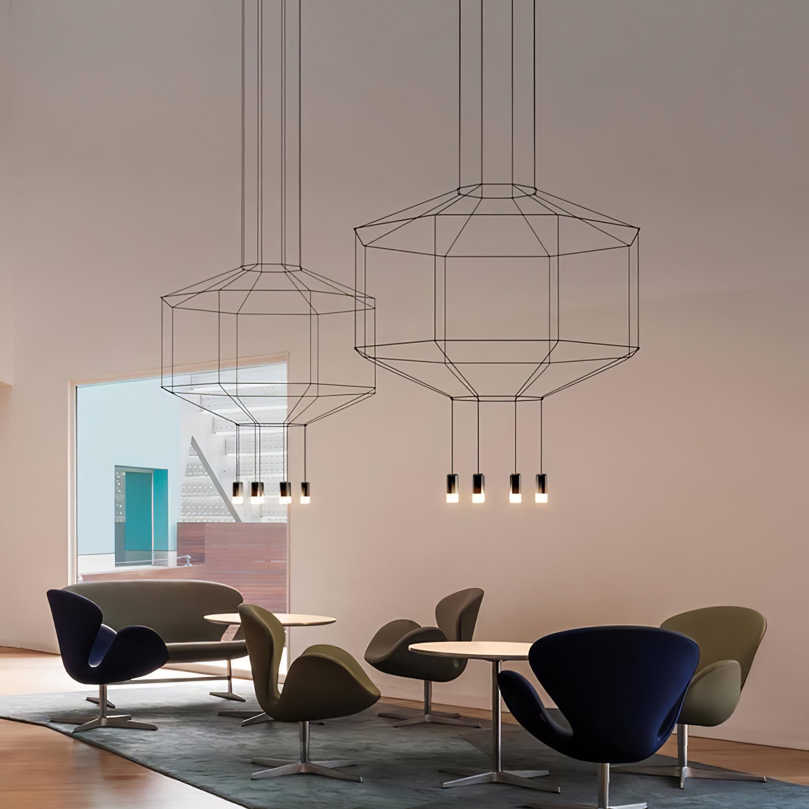 Lustra Chandelier Lines Black Wireframe LED - Letslighting