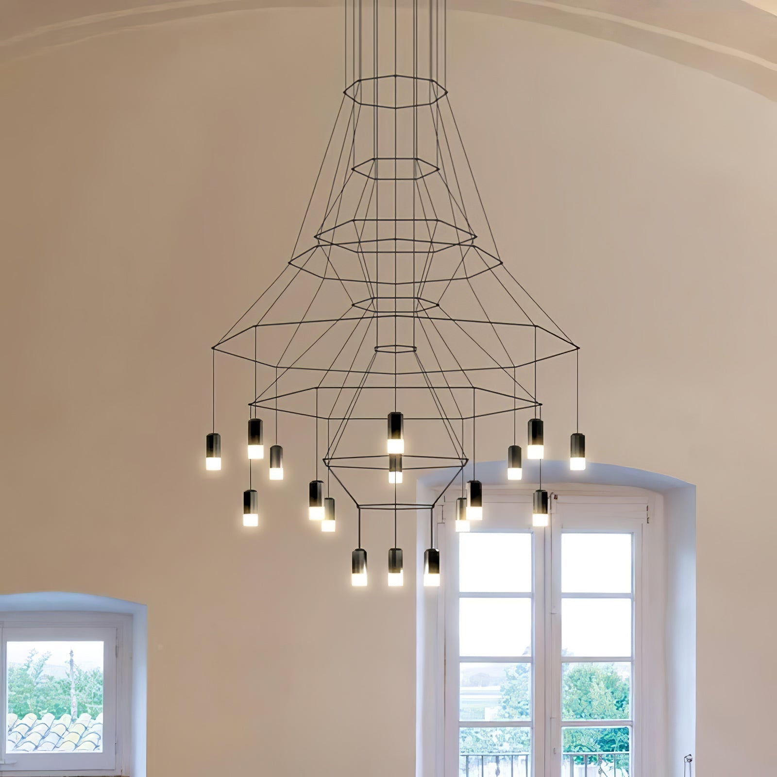 Lustra Chandelier Lines Black Wireframe LED - Letslighting