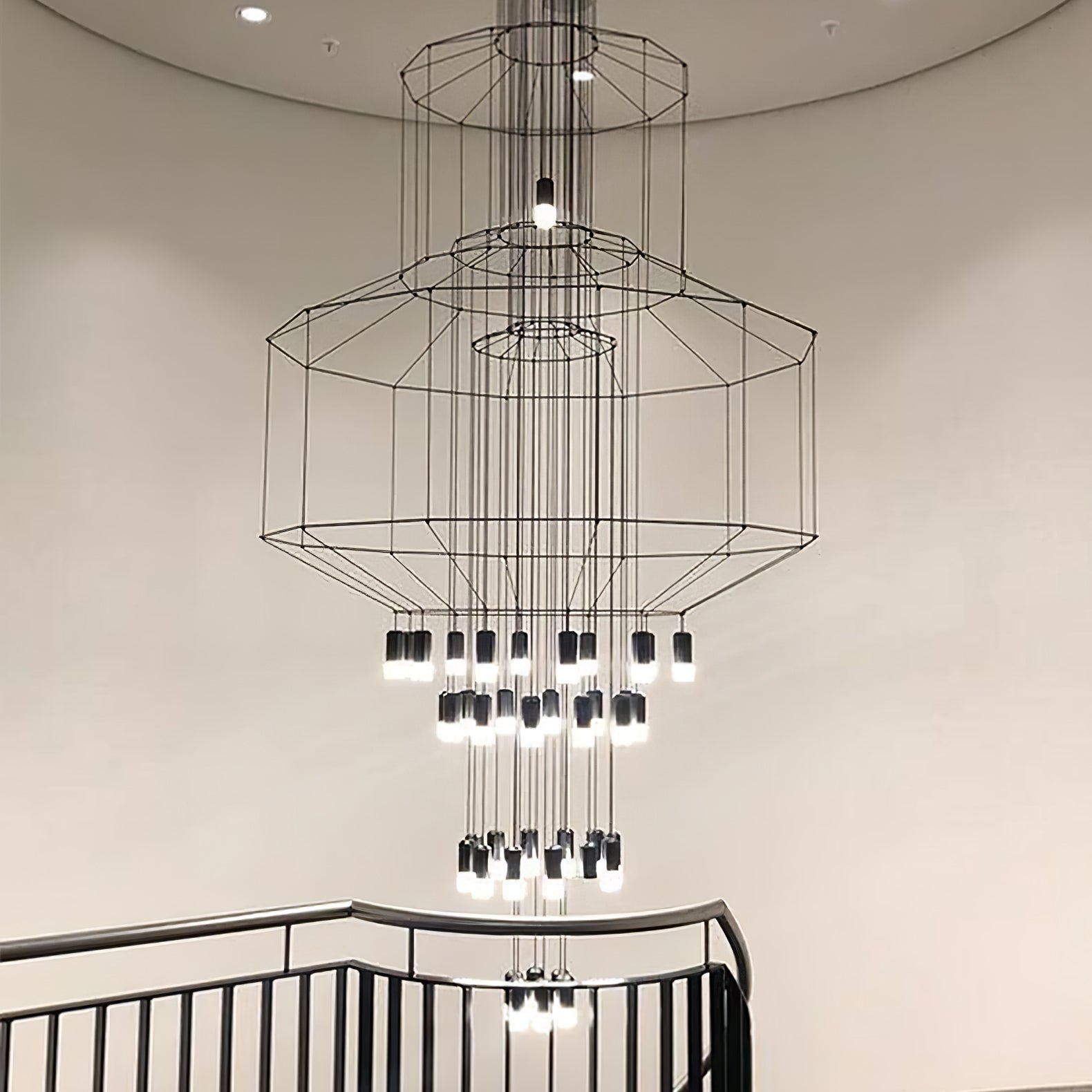 Lustra Chandelier Lines Black Wireframe LED - Letslighting