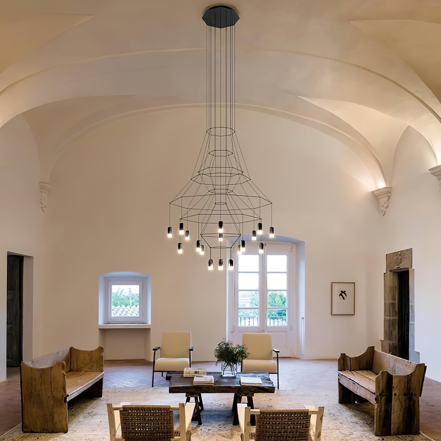 Lustra Chandelier Lines Black Wireframe LED - Letslighting