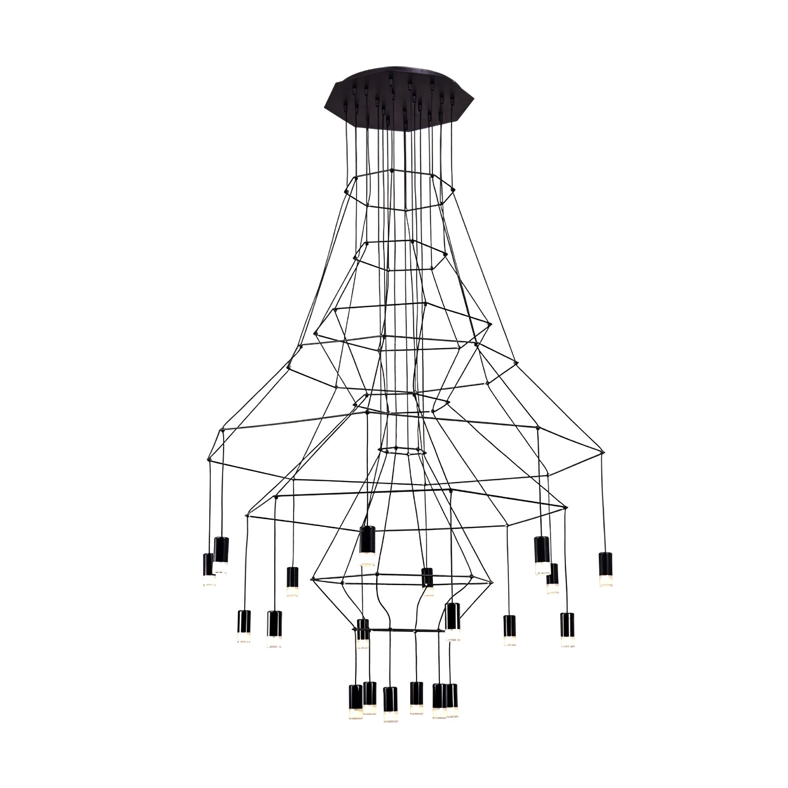 Lustra Chandelier Lines Black Wireframe LED - Letslighting