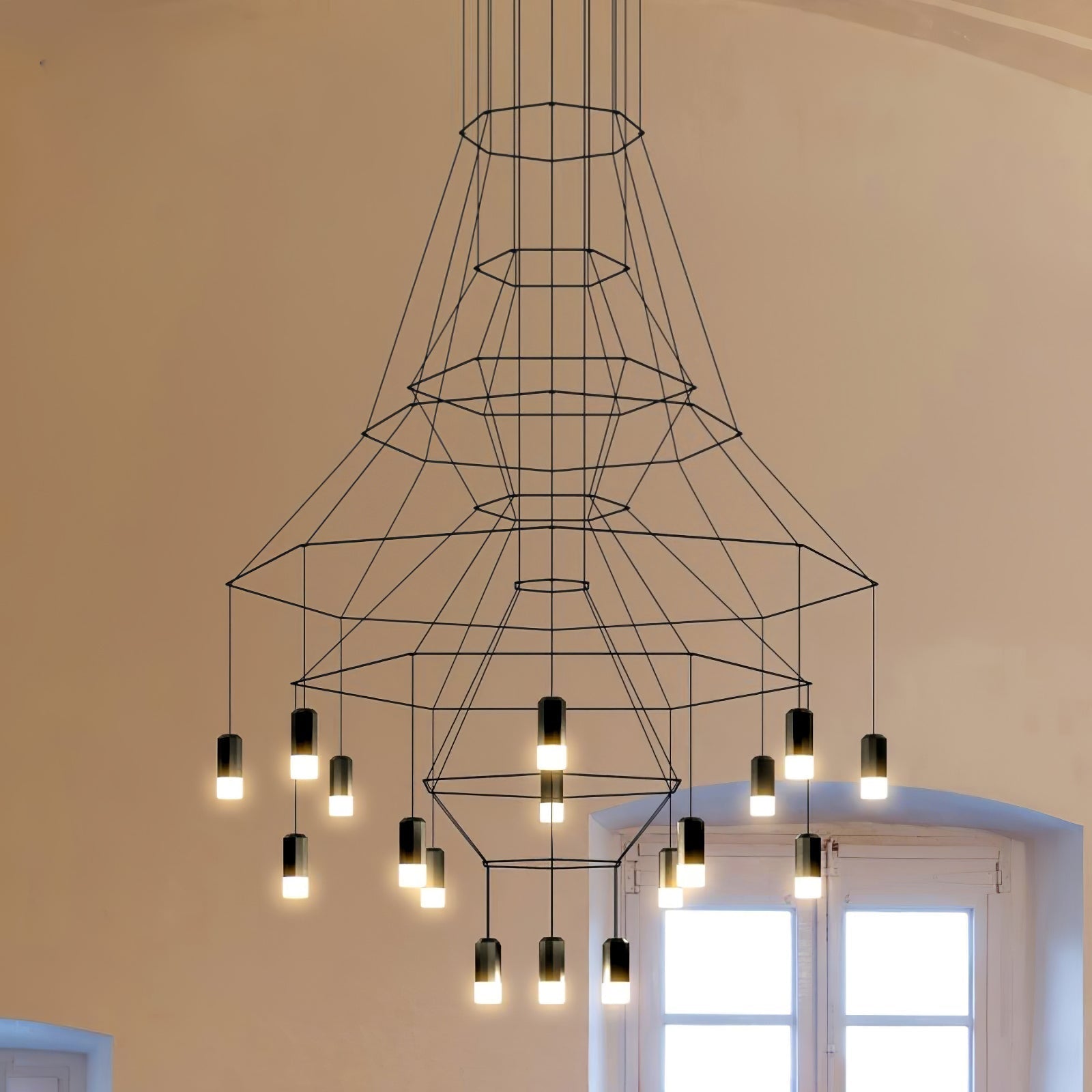 Lustra Chandelier Lines Black Wireframe LED - Letslighting