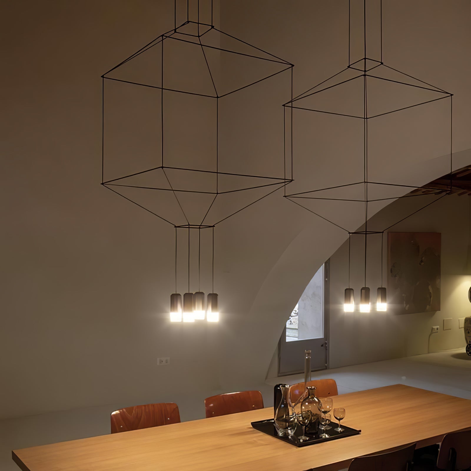 Lustra Chandelier Lines Black Wireframe LED - Letslighting