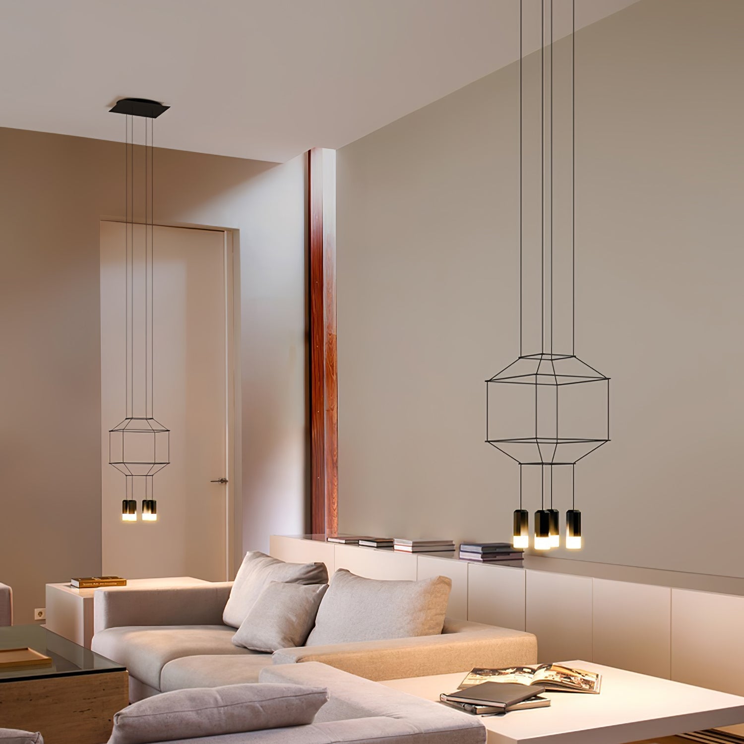 Lustra Chandelier Lines Black Wireframe LED - Letslighting